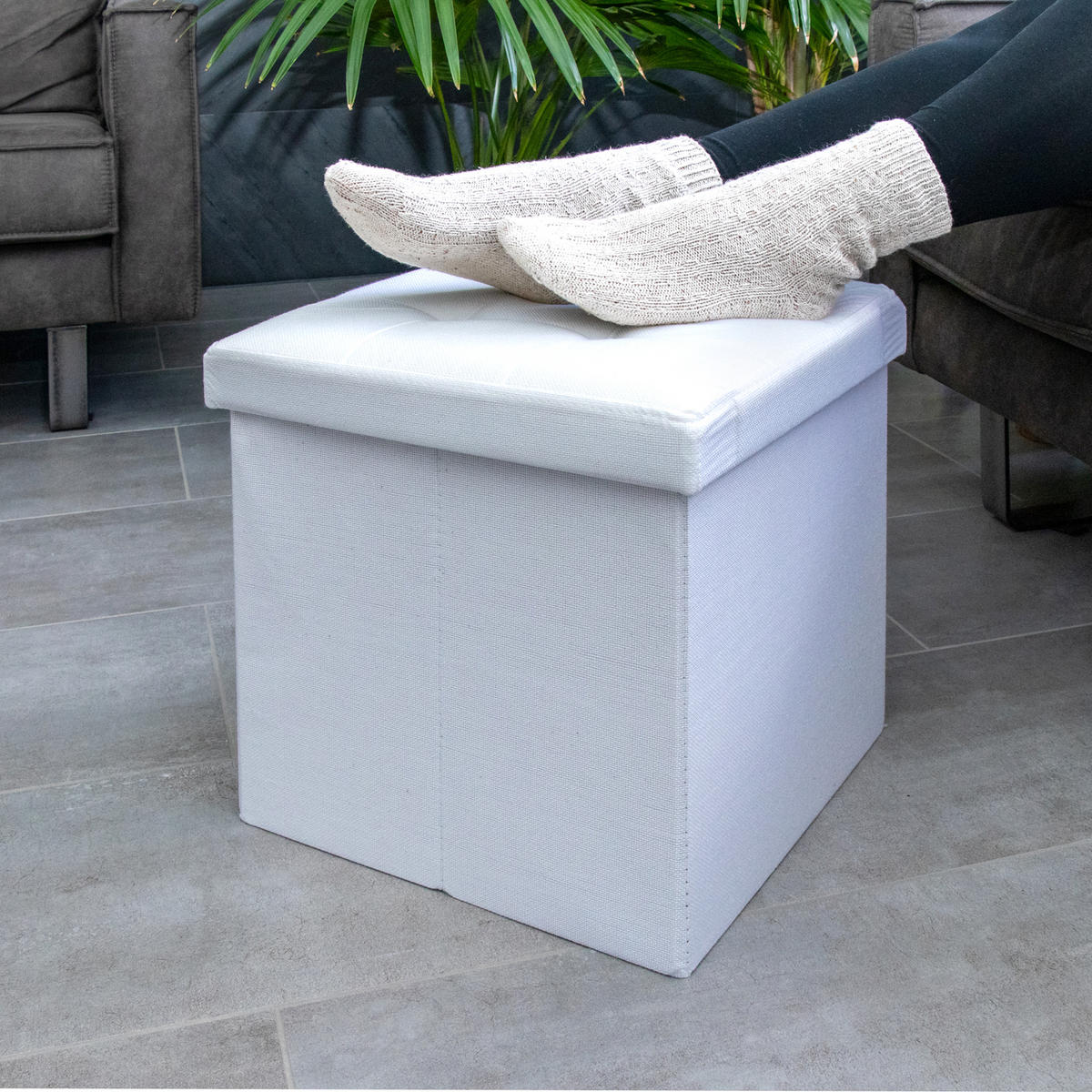 SITZHOCKER Faltbar mit Stauraum 38/38/38 cm (Weiß) - Weiß, Textil (38/38/38cm) - Intirilife