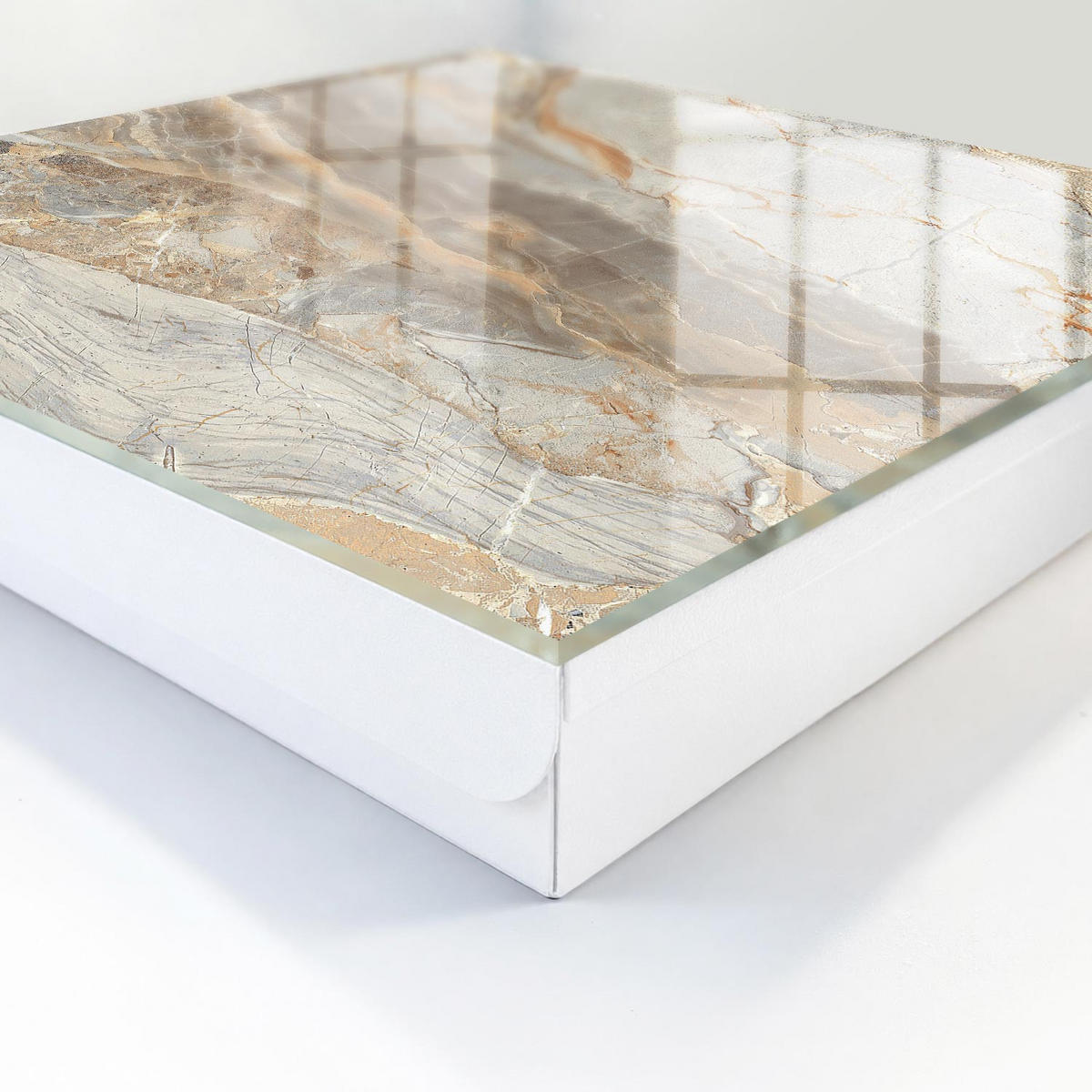 SCHLÜSSELBOX Weiß 30x30 cm – Türöffnung nach rechts - Eleganter Marmor - Grau, Metall (30/30/5cm) - TULUP