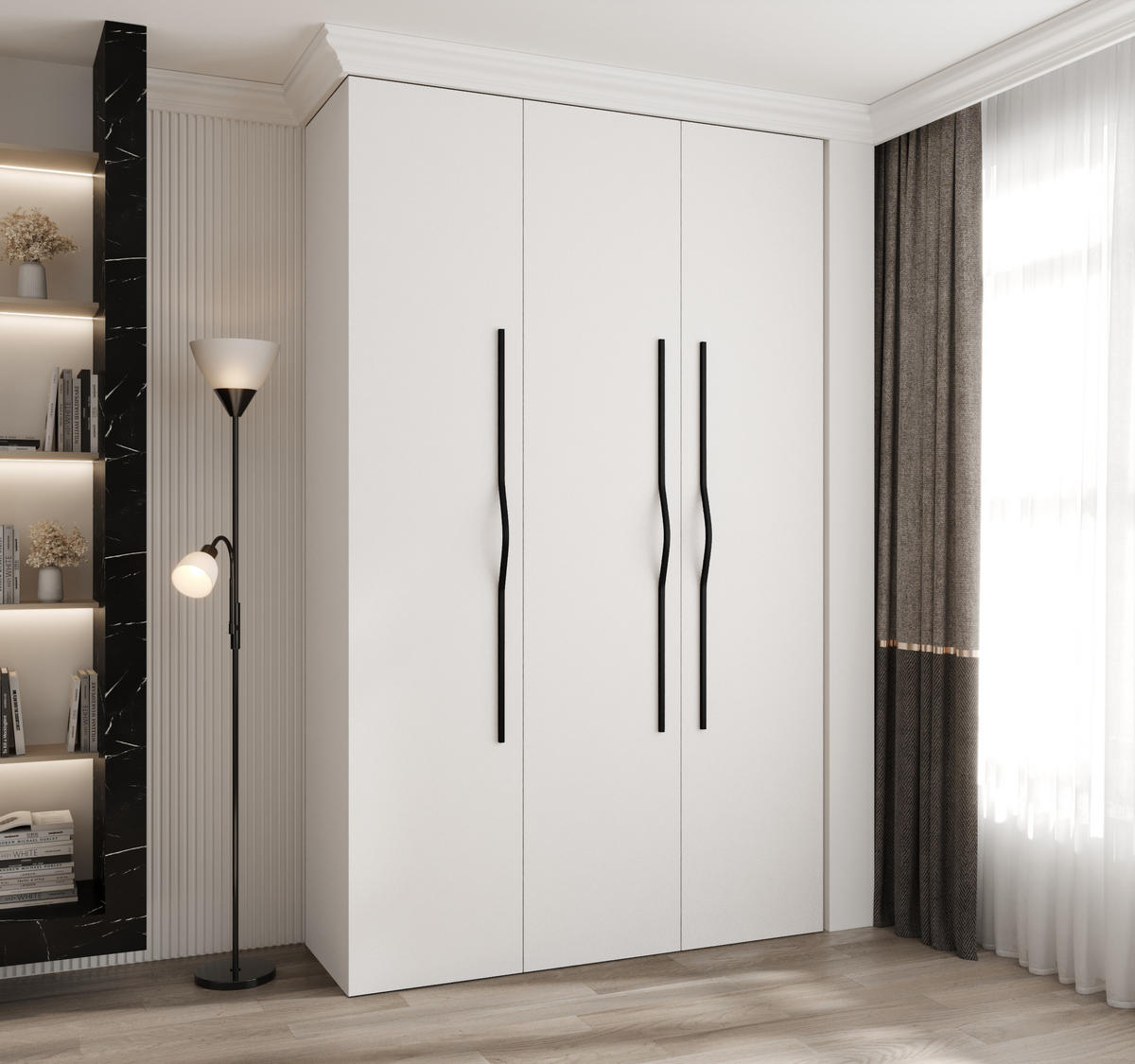 DREHTÜRENSCHRANK 245,5/150/50 3-türig - Schwarz/Weiß, Holz/Metall (150/245.5/50cm) - Abiks Möbel