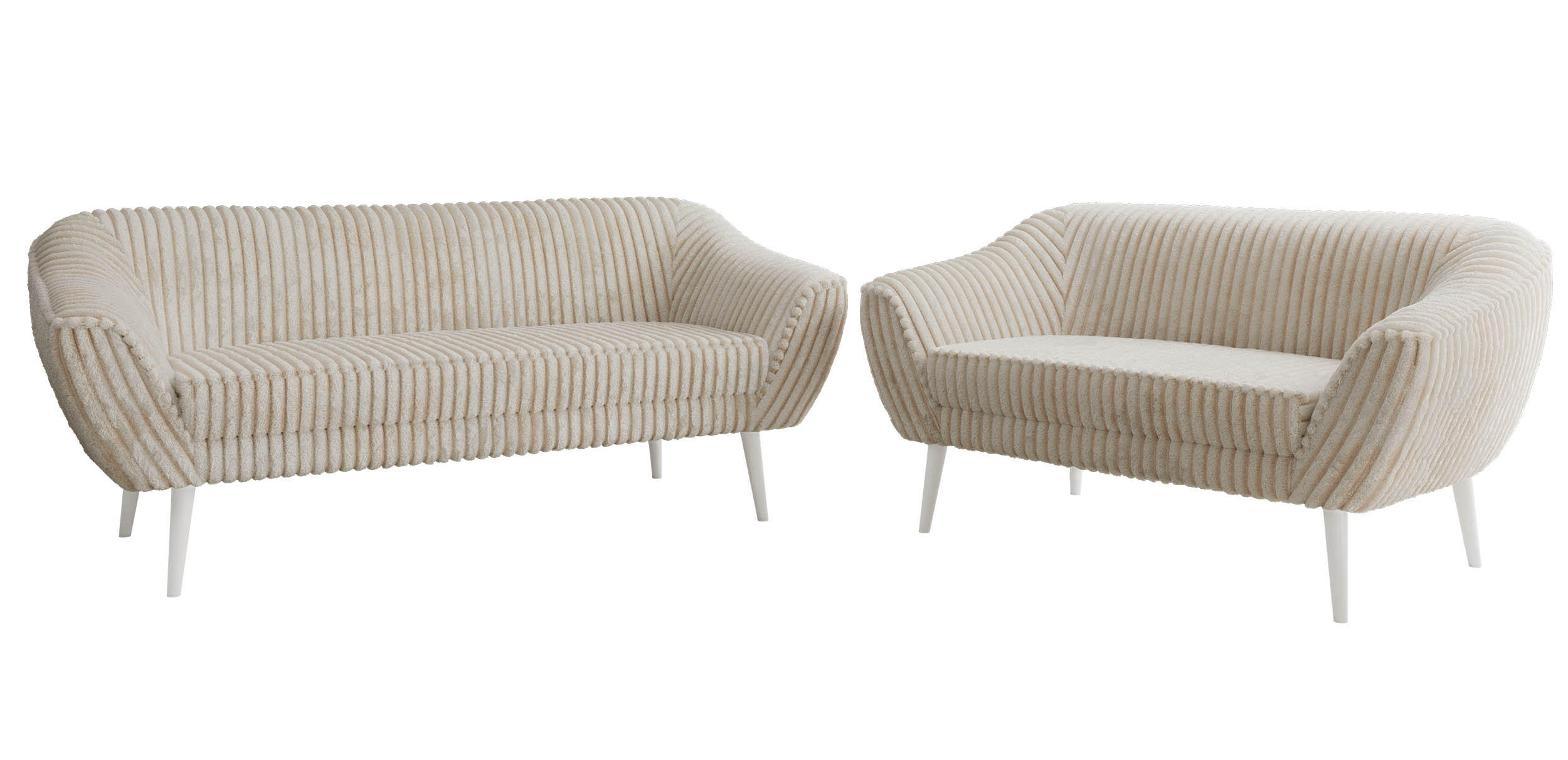 SEDACÍ SOUPRAVA 3+2 PIRS - Béžová Manšestr - Bílé nohy - bílá/krémová, kompozitní dřevo/textil (180/75/74cm) - MKS
