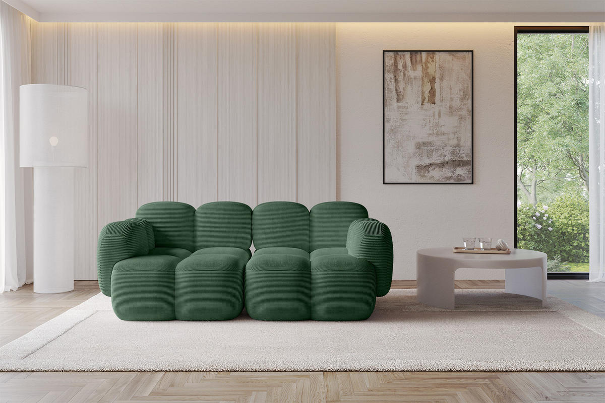 2-SITZER modulares Sofa Miko-S1 214x118x75 cm Grün Cord - Waldgrün/Schwarz, Holzwerkstoff/Kunststoff (214/75/118cm) - ALTDECOR