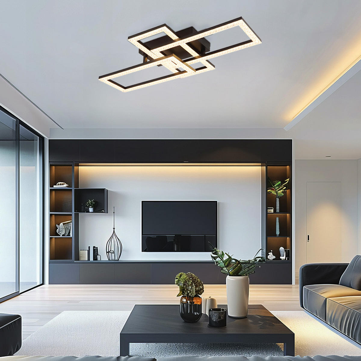 LED DECKENLEUCHTE Kristalle Schwarz - Schwarz, Metall (61.4/34/9.3cm) - Globo Lighting