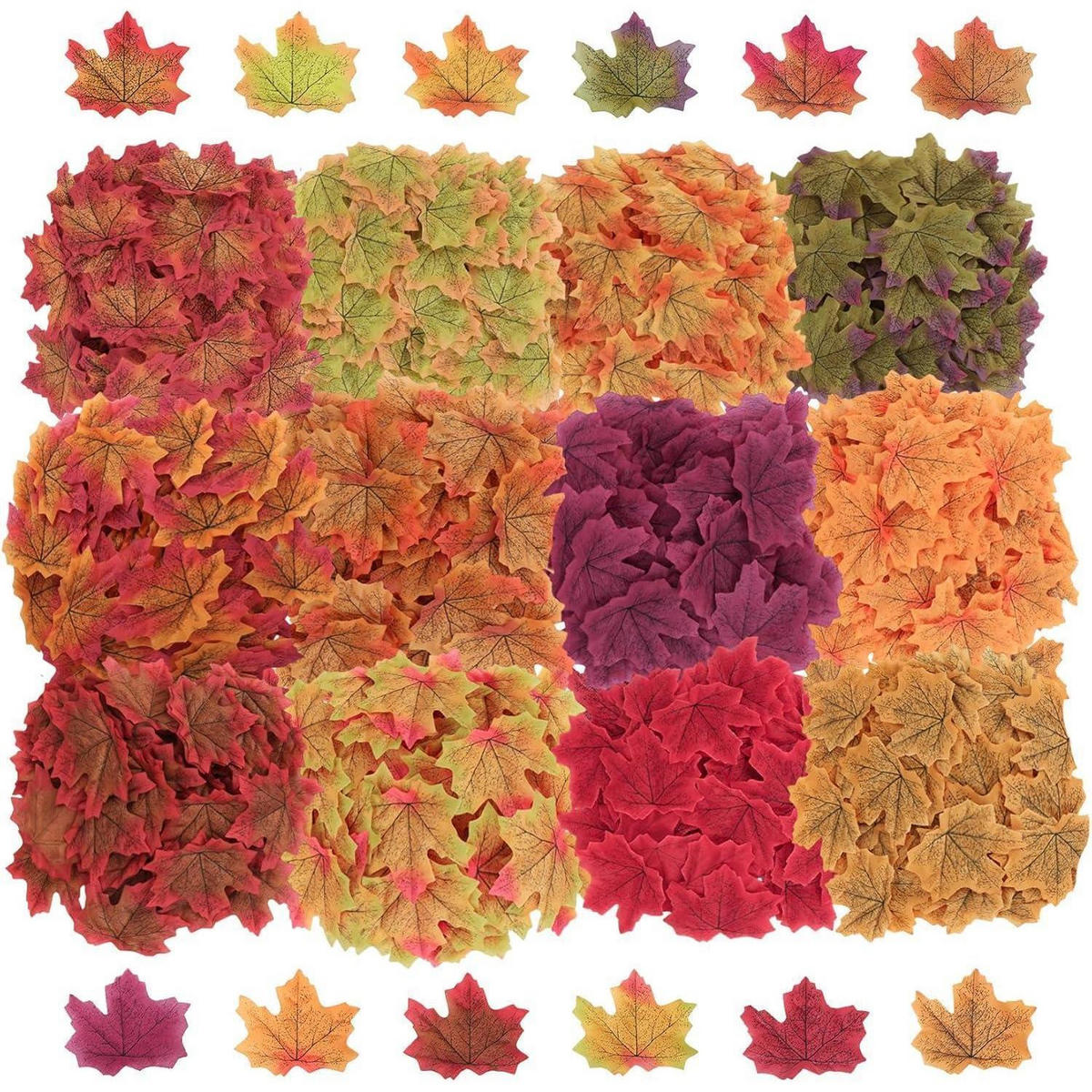 HERBSTDEKO 600 Stück künstliche Ahornblätter 8 cm gemischte Farben - Multicolor, Kunststoff (2.5cm)