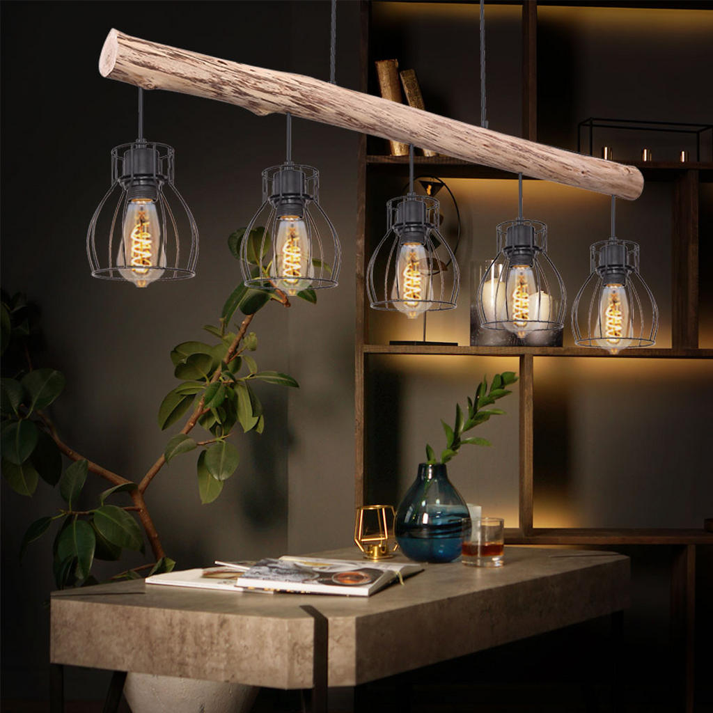 Thumbnail - Globo Lighting Hängeleuchte, Schwarz, Holz, 13.6x140x100 cm, Lampen & Leuchten, Innenbeleuchtung, Hängelampen, Pendelleu...