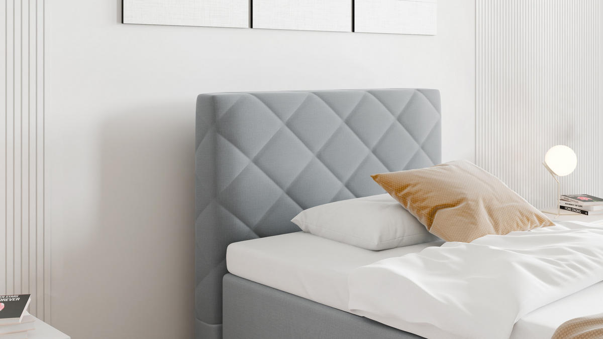 BOXBETT Diamaro 100x200 cm mit Bettkasten und Topper - Hellgrau - Hellgrau, Holz (100/215cm) - Panda Möbel