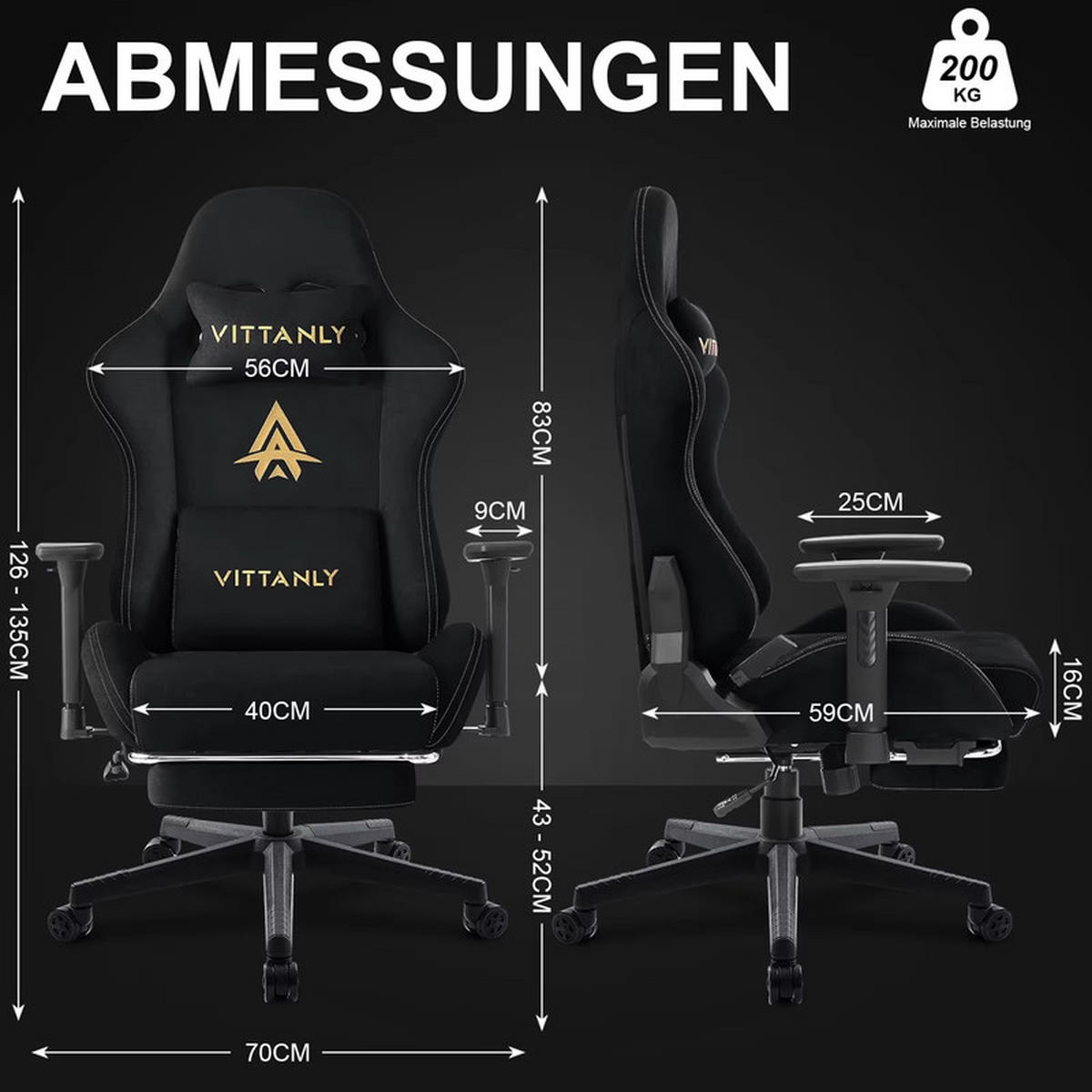 GAMINGSTUHL Schwarz, Weich und komfortabel - Schwarz, Textil (40/83/50cm)