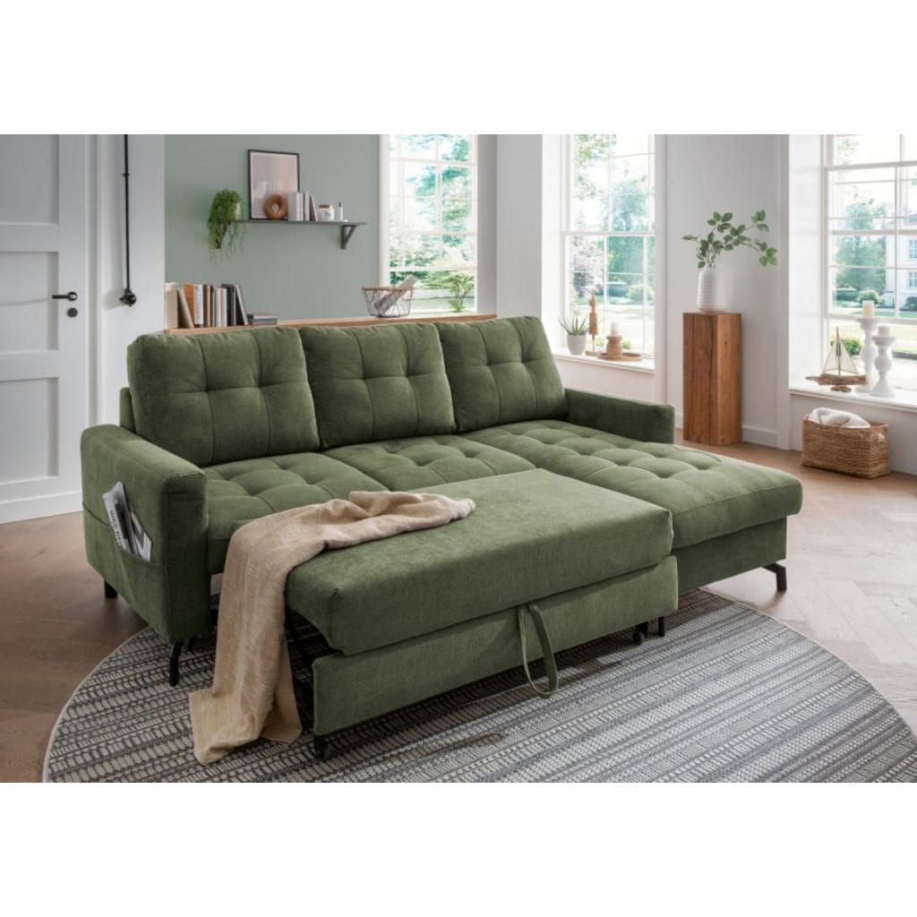 Thumbnail - myHomelando Ecksofa, Dunkelgrün, Textil, 3-Sitzer, L-Form,L-Form, 230x150 cm, Wohnzimmer, Sofas & Couches, Wohnlandschaf...