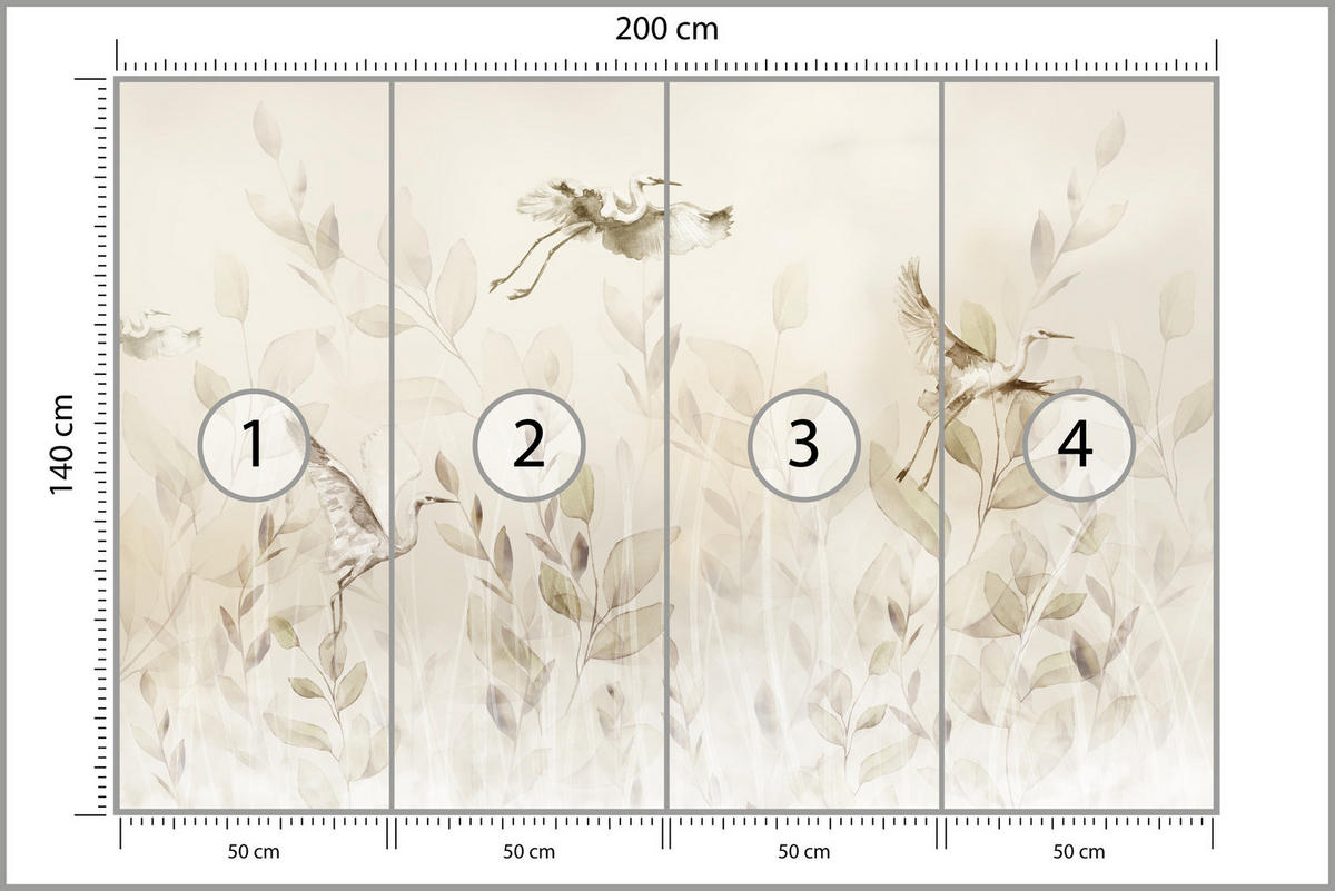 FOTOTAPETE Vögel Blätter Wiese Retro Stil 200x140 - Beige, Papier (200/140cm) - Muralo