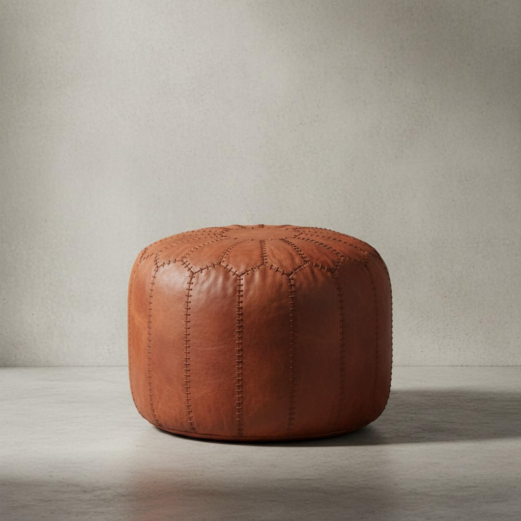 SITZHOCKER – Echtleder Braun, orientalisches Design - Braun, Leder (52/40/52cm) - KADIMA DESIGN