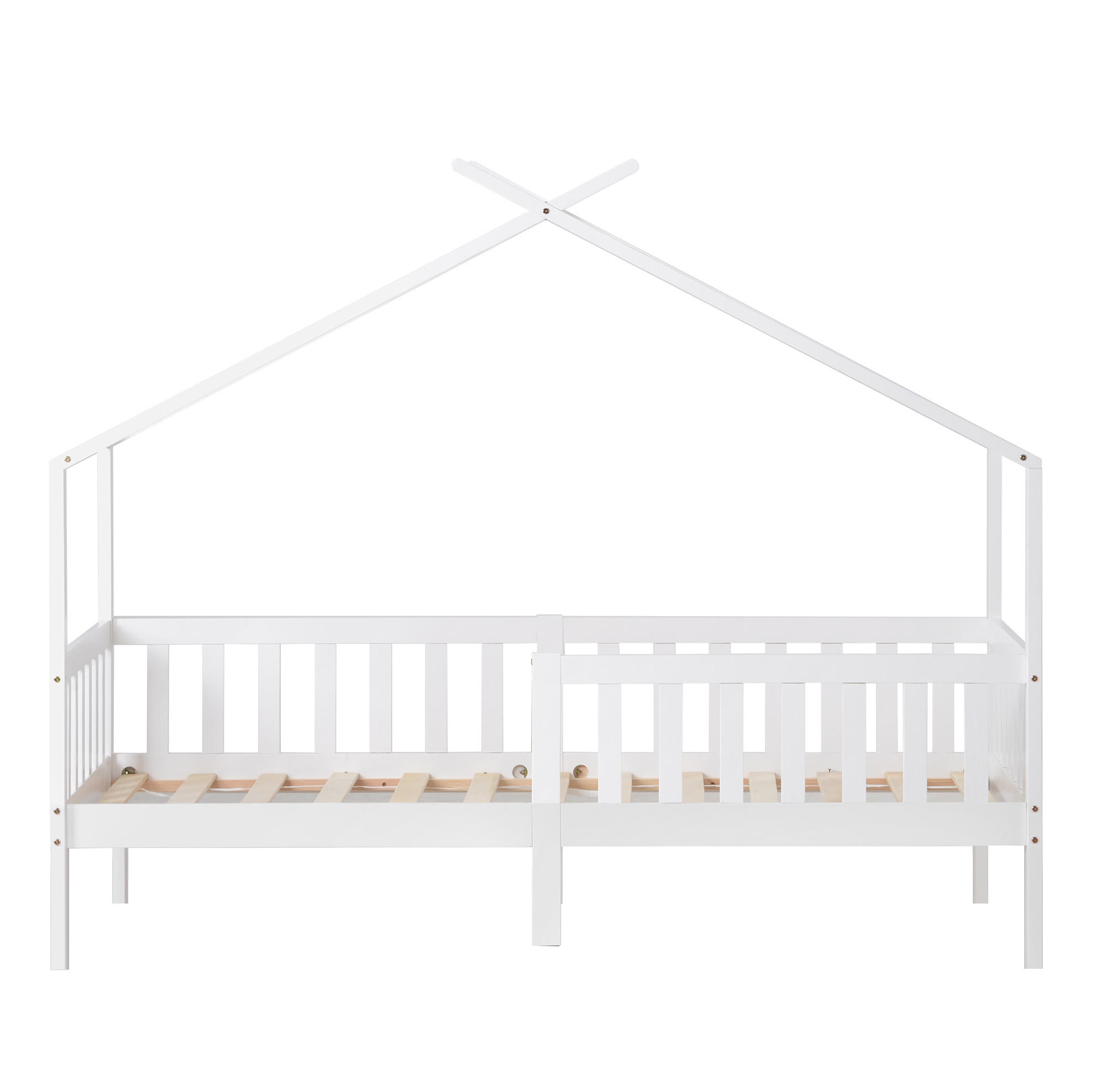 KINDERBETT aus massivem Kiefernholz 90x200 cm Weiß mit Lattenrost, Absturzsicherung und Stauraum - Weiß, Holzwerkstoff (90/200cm) - IVMEU