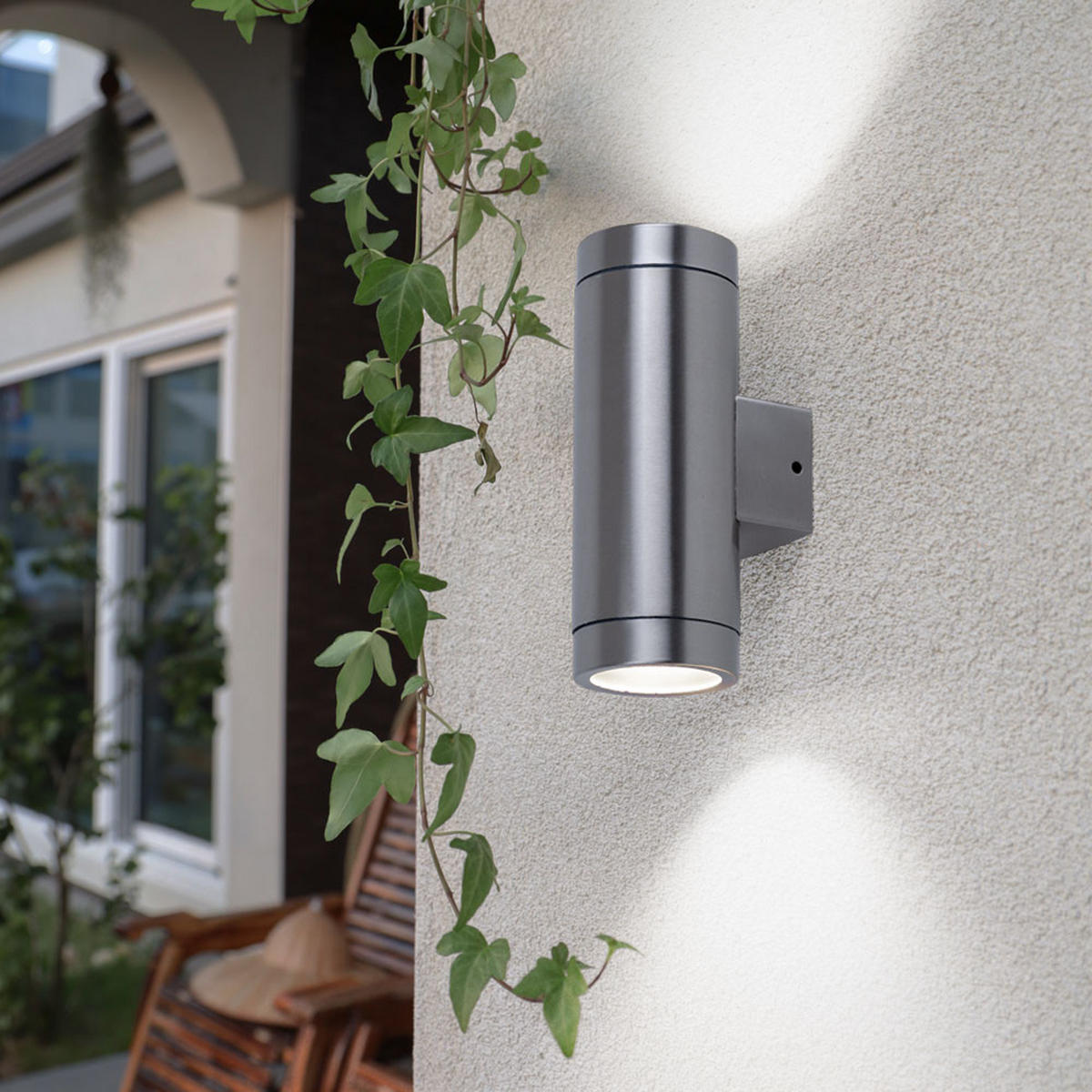 EDELSTAHL AUSSEN-WANDLEUCHTE Silber 3er Set - Silberfarben, Glas (7.6/20.7/10.5cm)