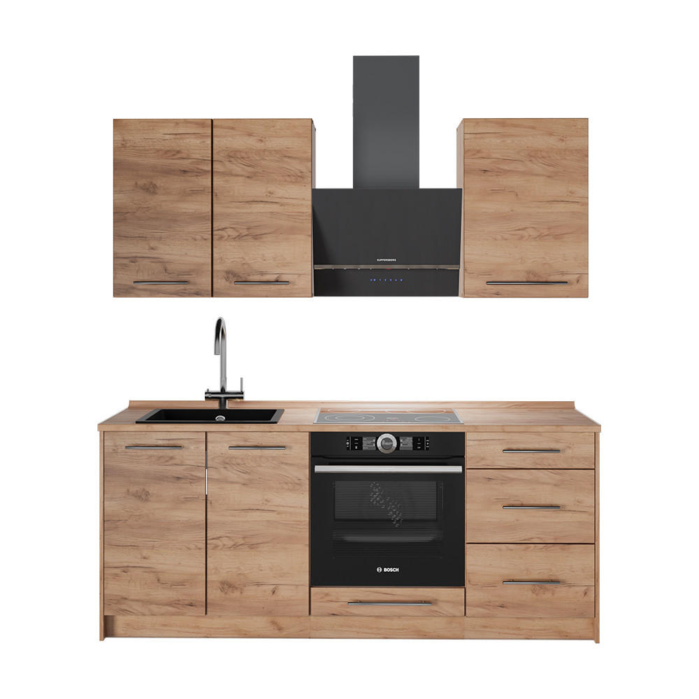 SINGLEKÜCHE Fame-Line, Goldkraft Eiche/Goldkraft Eiche, 190 cm Arbeitsplatte Goldkraft Eiche - Eichefarben, Holzwerkstoff (190/206.8/60cm) - Vicco