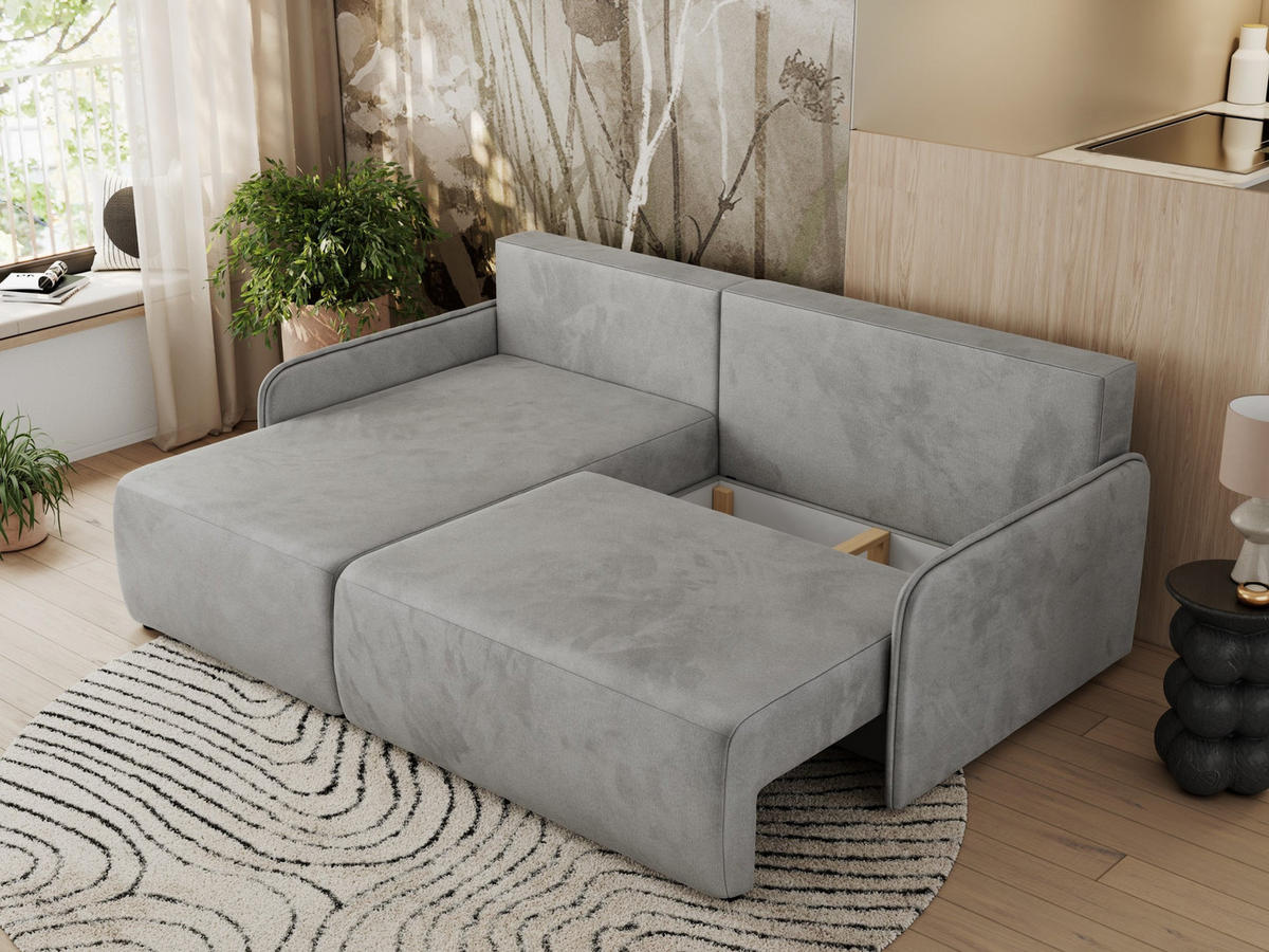 ECKSCHLAFSOFA ARPA L Hellgrau Velvet - links - Hellgrau/Schwarz, Kunststoff/Textil (198/150cm) - MKS