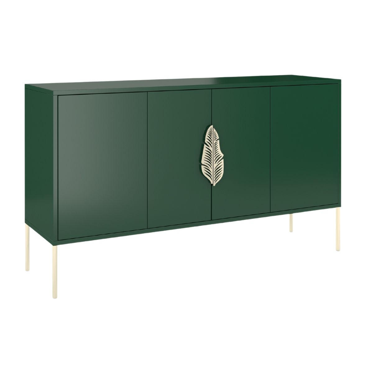 SIDEBOARD Merlin, Grün, Goldene Details - Dunkelgrün/Goldfarben, Holzwerkstoff/Metall (138/79/40cm) - Skandica