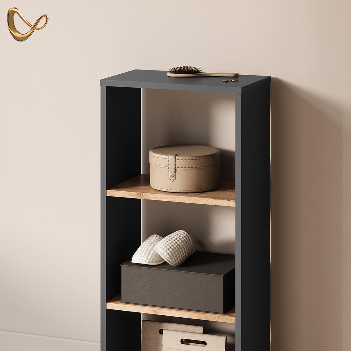 AUFBEWAHRUNGSREGAL Ortello Anthrazit/Goldkraft Eiche 40 x 90.5 cm - Honigeiche/Anthrazit, Holzwerkstoff (40/90.5/24cm) - Livinity®