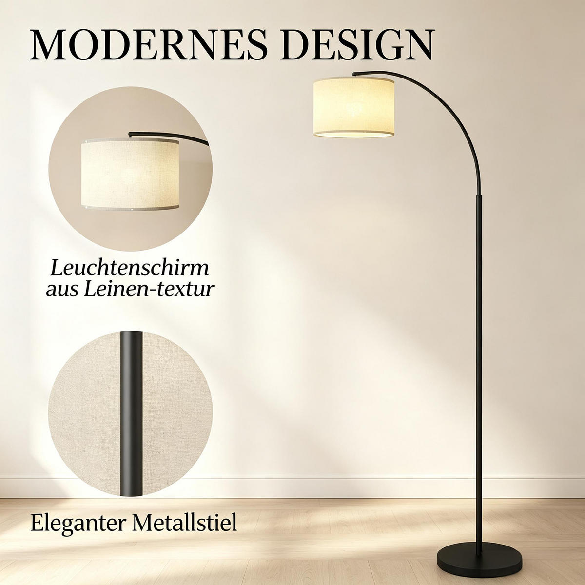 STEHLEUCHTE 104.2/32/180.6 cm Schwarz mit Fernbedienung (nur mit Bogen-Stehlampe,Nicht enthalten Batterie) - Schwarz, Metall (104.2/32/180.6cm) - Oxeza