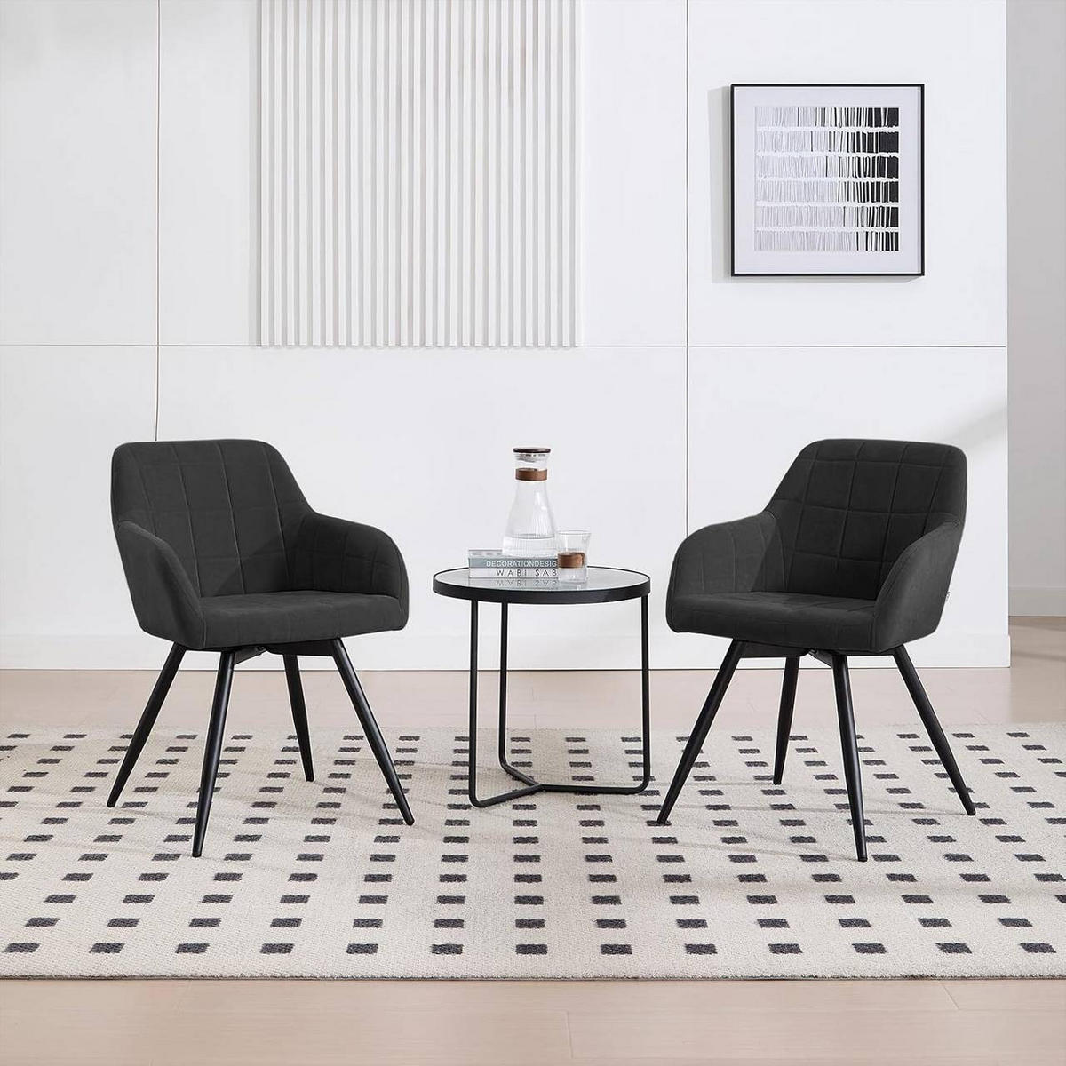 ESSZIMMERSTUHL drehbar, Samt, Schwarz - Schwarz, Textil/Metall (57/78/63cm) - Woltu