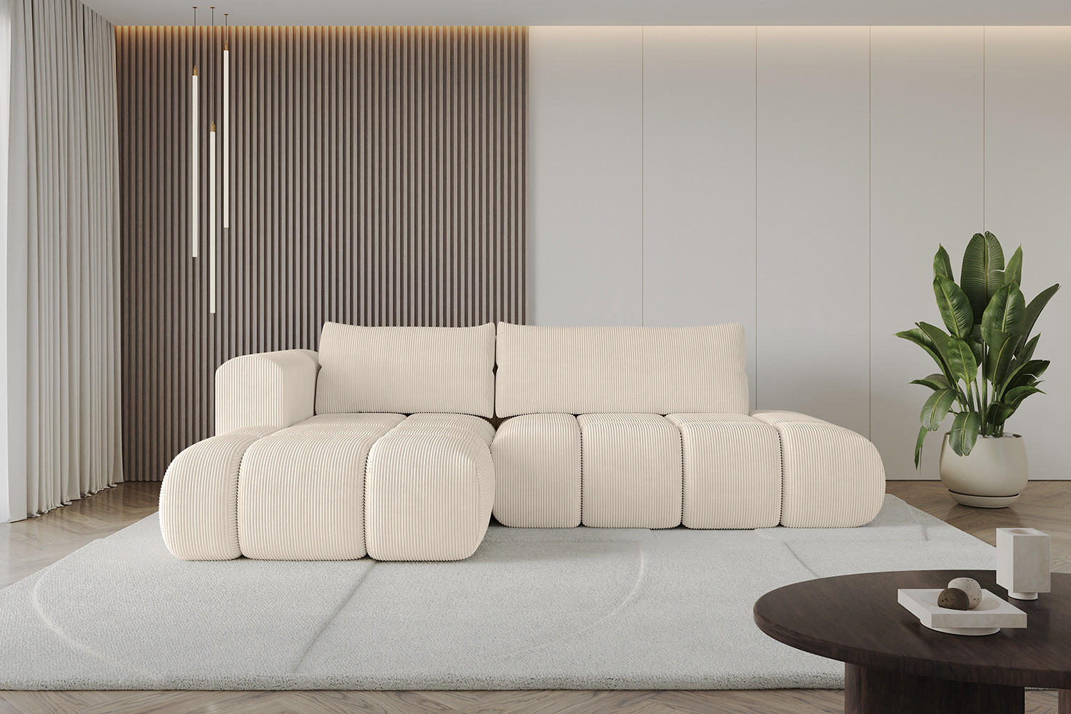 ECKSOFA Ottomane Links CLOUD-L 289x180x40 Beige Cord - Beige, Holzwerkstoff/Kunststoff (180/289cm) - ALTDECOR