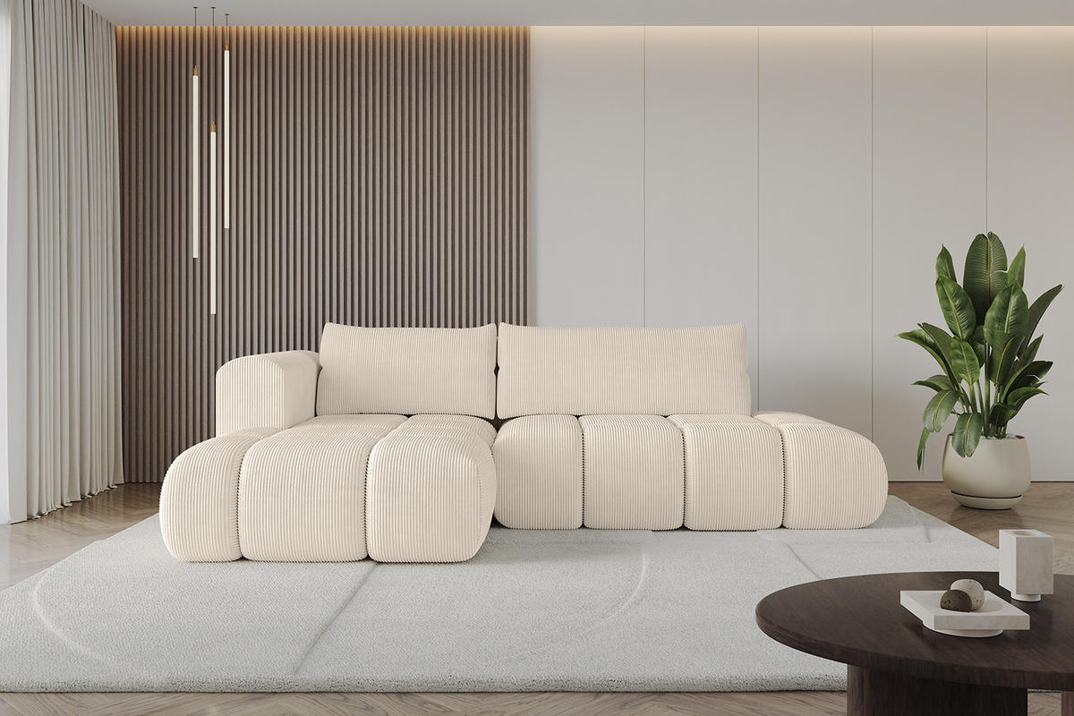 ECKSOFA Ottomane Links CLOUD-L 289x180x40 Beige Cord - Beige, Holzwerkstoff/Kunststoff (180/289cm) - ALTDECOR