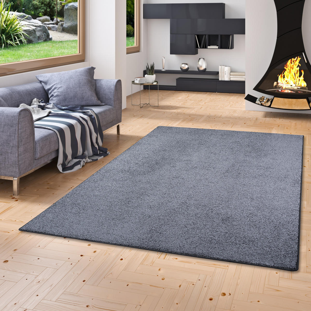 LUXUS SOFT VELOURS TEPPICH SHINE - Anthrazit, Textil (80/160cm) - Snapstyle