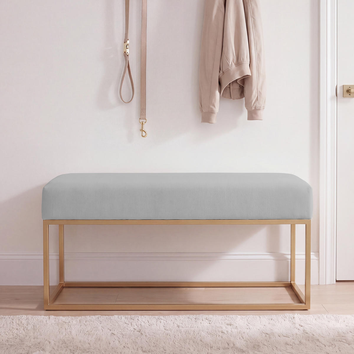 POLSTERBANK STELLA 90 cm Metallgestell, Gold / Grau - Goldfarben/Grau, Textil/Metall (90/44/30cm) - Idohome