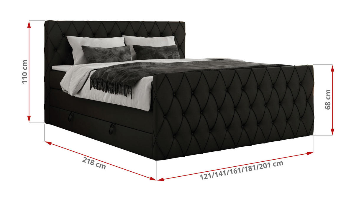 BOXSPRINGBETT MIREN KING DUO 140/200 Schwarz Kunstleder - H4 - Schwarz, Holz/Textil (140/200cm) - MKS