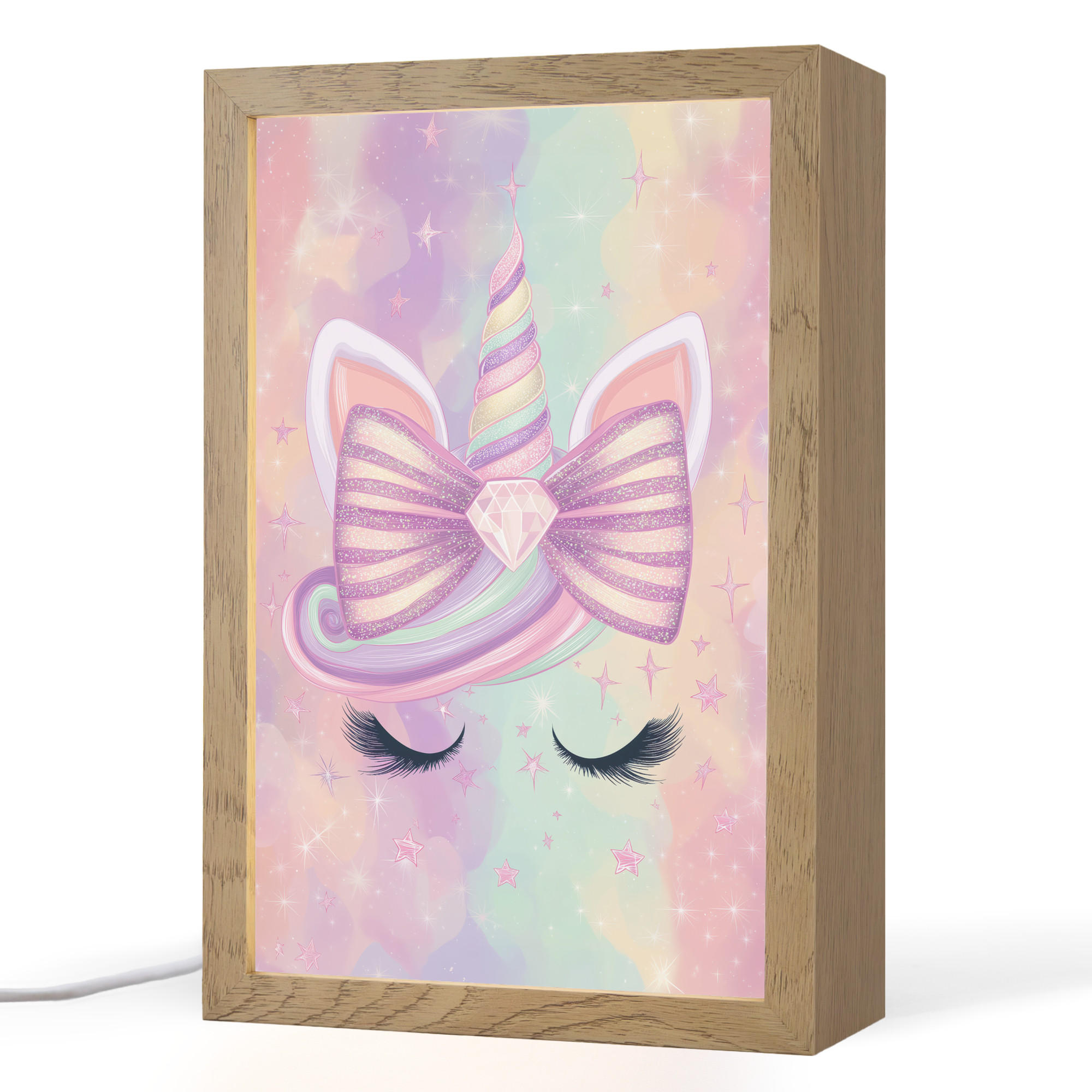 OnlyWow NOČNÍ LAMPIČKA Jednorožec - Třpytky - Duha - Pastelové barvy 20x30 cm