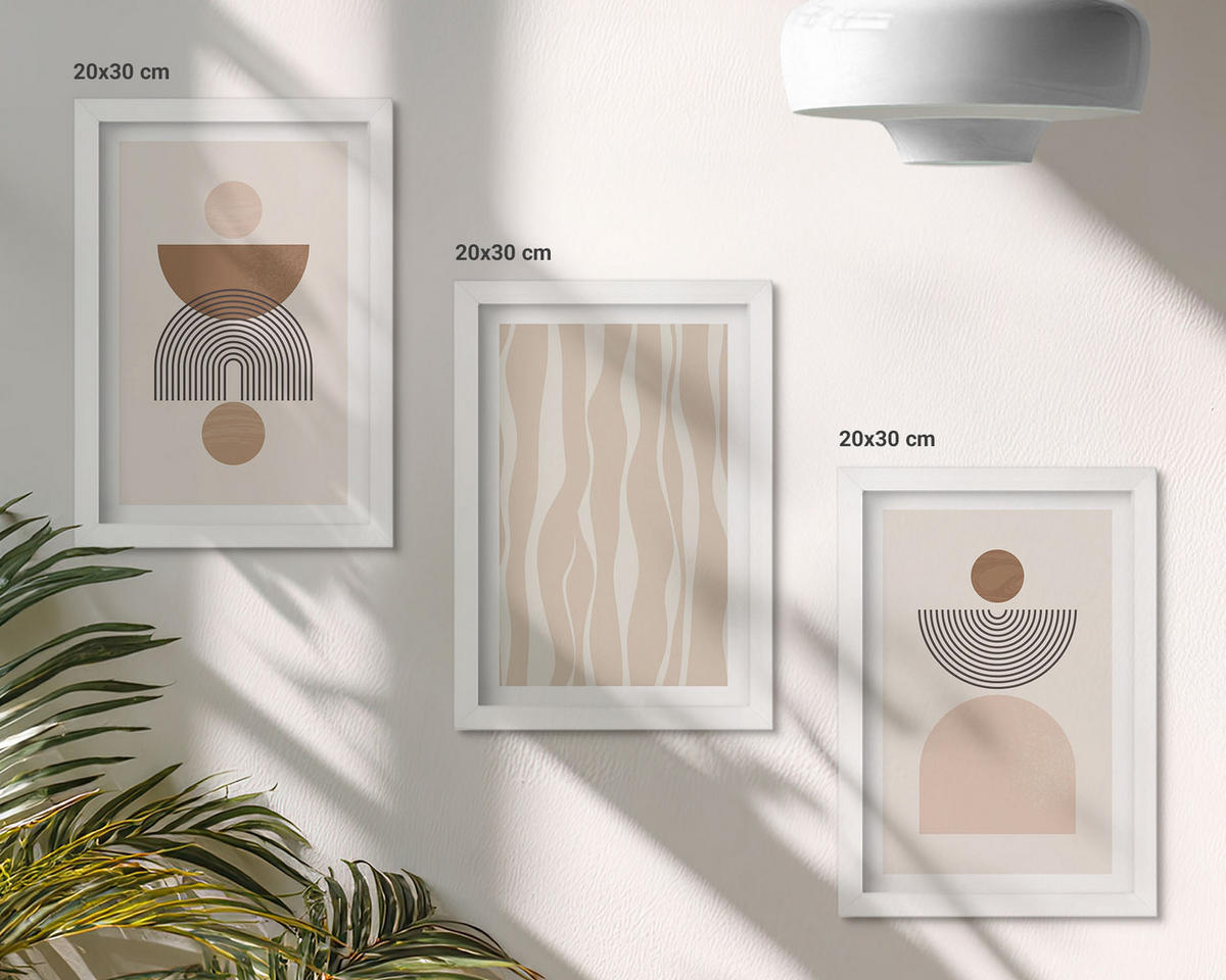 BILDER SET 3er Set - 20x30 cm Weißer Rahmen - Abstrakte Formen braun beige - Weiß, Kunststoff (20/30cm) - TULUP