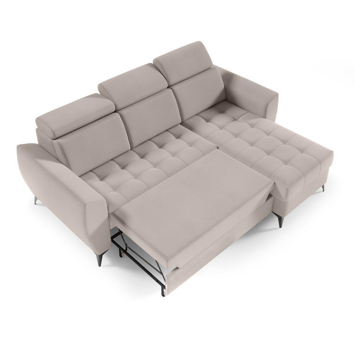ECKSCHLAFSOFA Aurora I verstellbare Kopfstützen, Beige - Beige/Schwarz, Textil (235/176cm) - Beautysofa