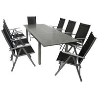 GARTEN-GARNITUR Ashford - 9-teilige Garten-Essgruppe (8x Klappsessel mit Aluminiumgestell grau, Bespannung Textilene schwarz - Schwarz, Metall - TPFGarden