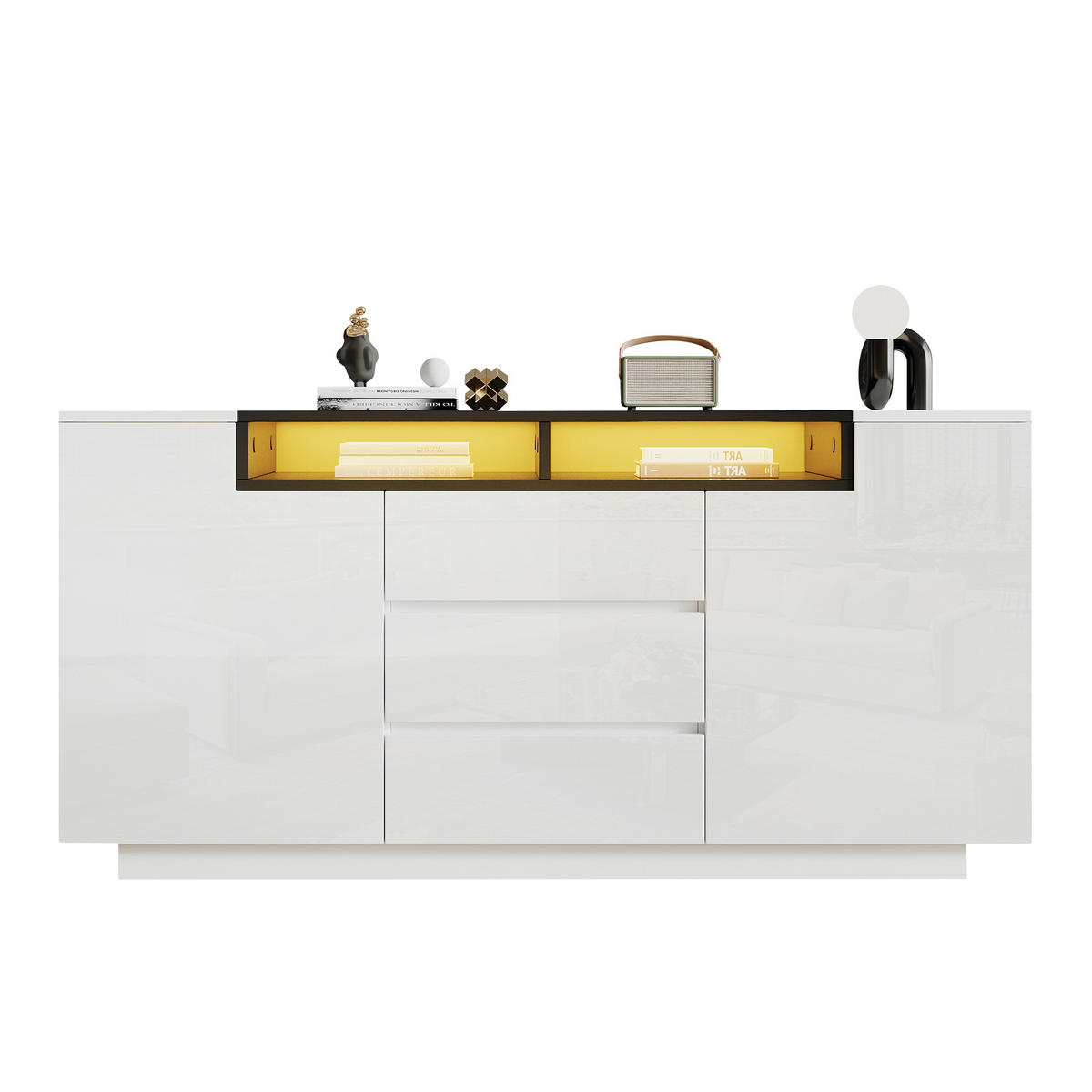SIDEBOARD 140/40/68 cm Weiß/Schwarz mit 2 Türen und 3 Schubladen - Weiß, Holzwerkstoff (140/68/40cm) - OKWISH