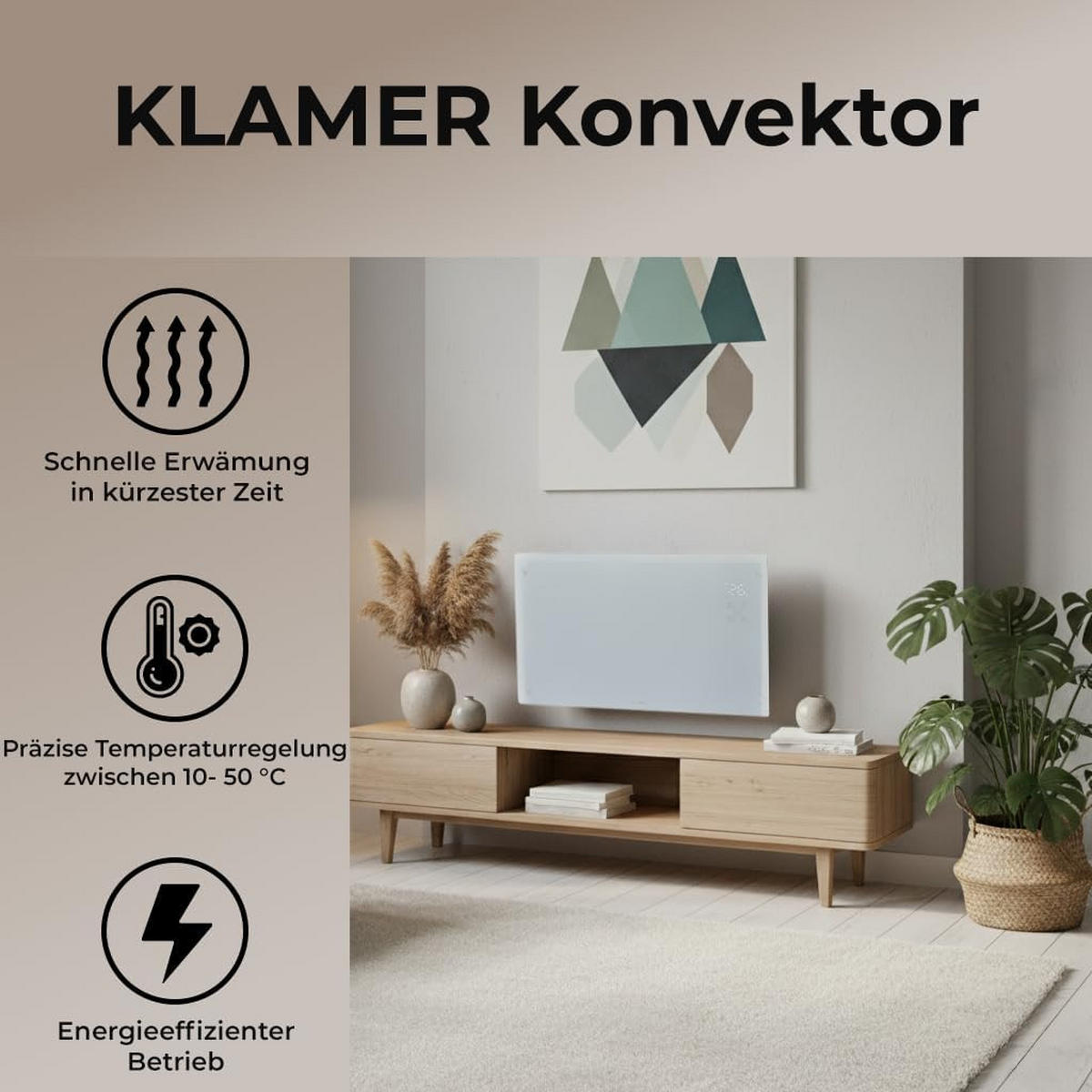 KONVEKTOR 2500 W WLAN Heizgerä - Weiß, Kunststoff/Metall (25/55/85cm) - KLAMER