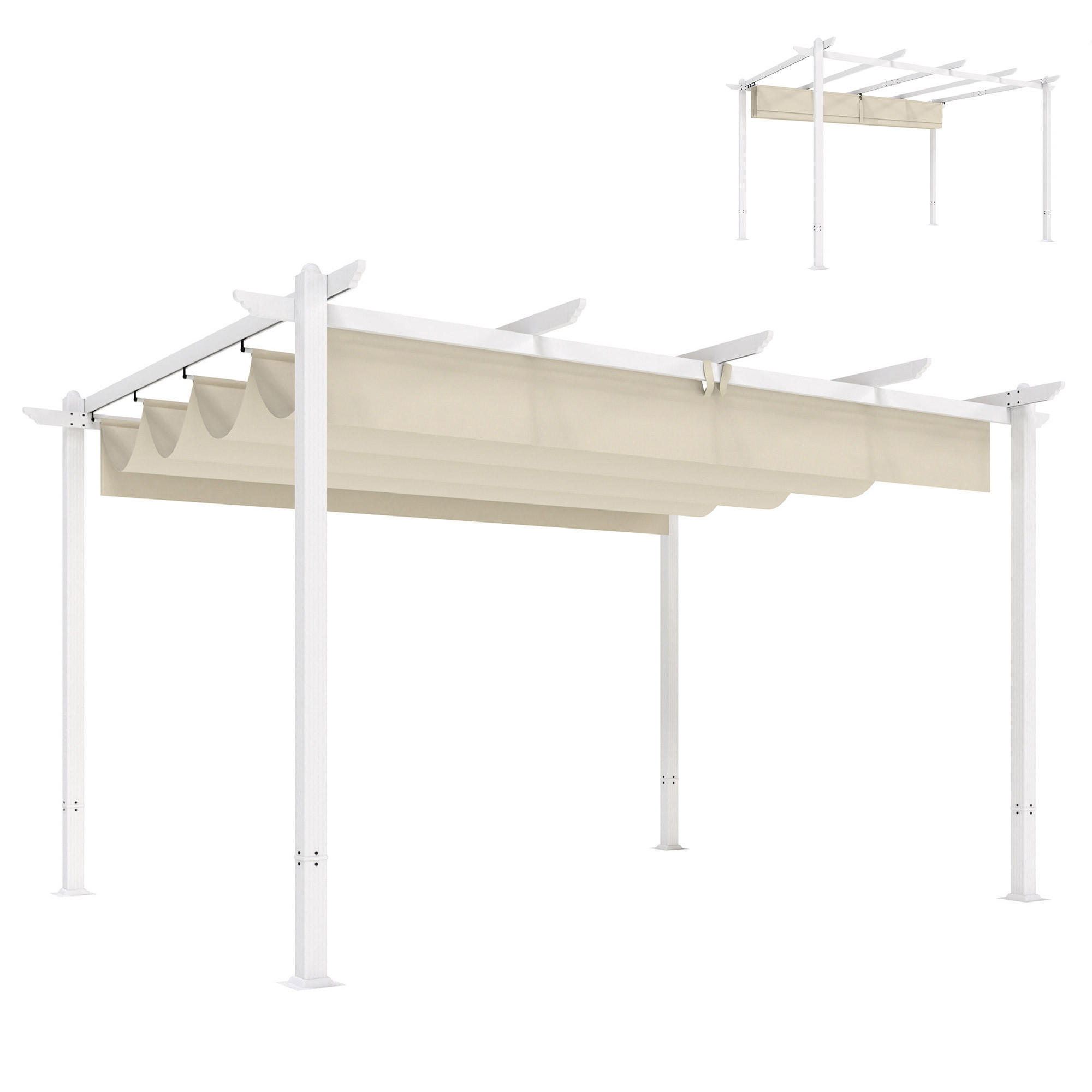PERGOLA 3 x 4 m Terrassenüberdachung mit Schiebedach, magnetische Verschlüsse, UV30+ Beige - Beige, Metall (390/227/297cm)