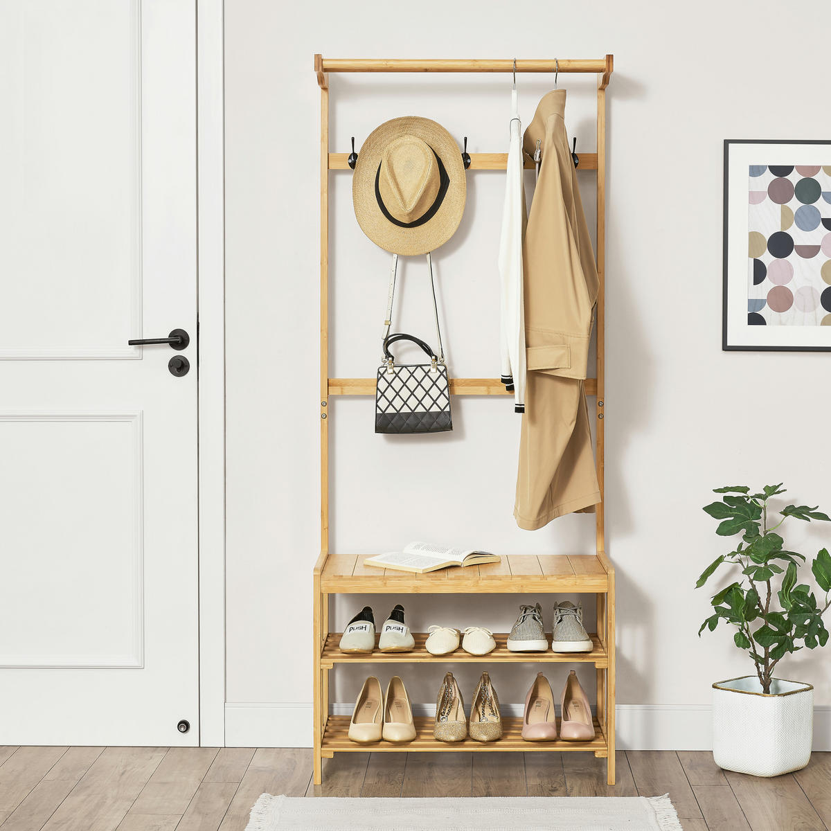 GARDEROBENSTÄNDER Tornio - Naturfarben, Holz (70/168/35cm) - [en.casa]