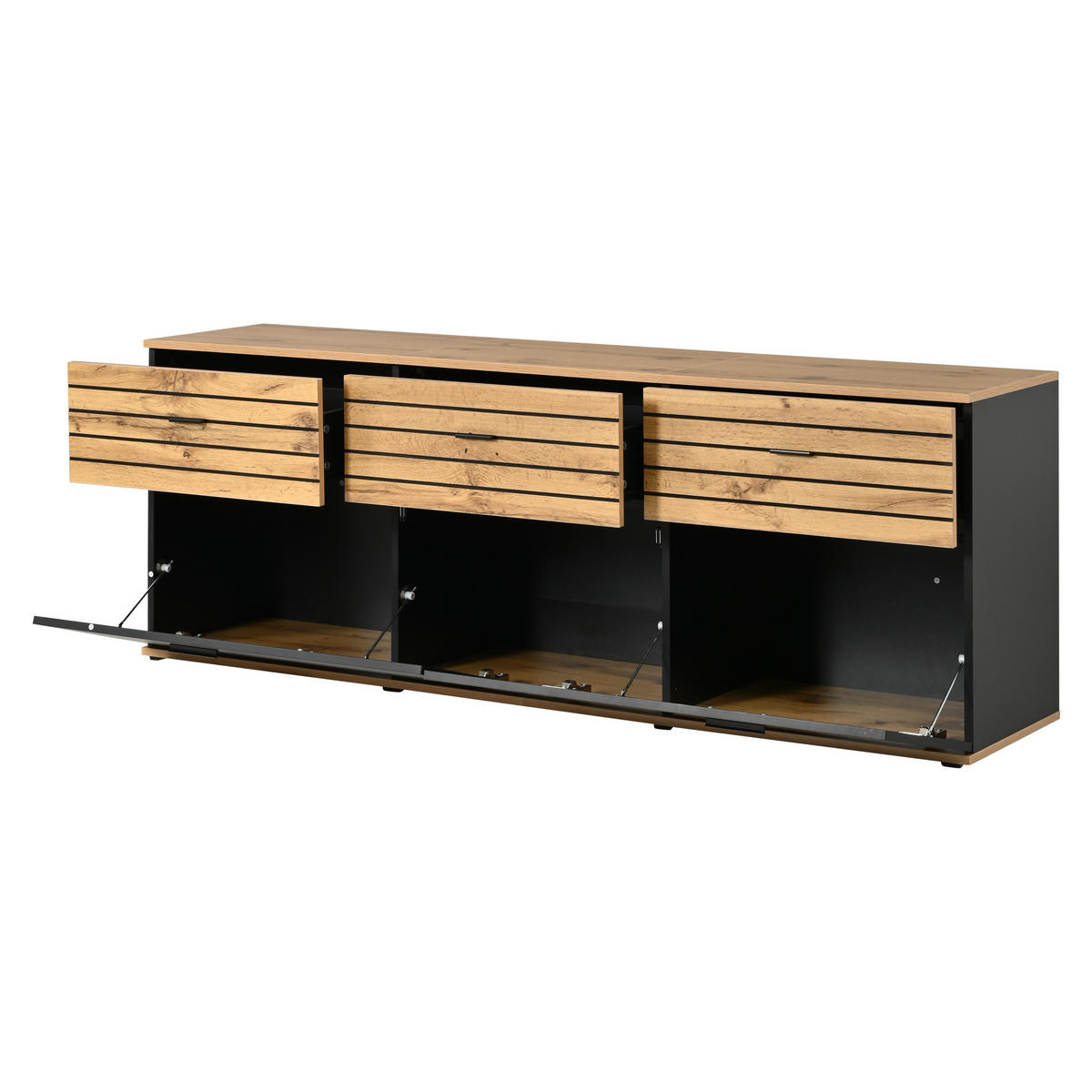 TV-SCHRANK 168/38/59 cm Holzoptik/Schwarz mit 3 Schubladen und 2 Türen - Schwarz, Holzwerkstoff (168/59/38cm) - Oxeza