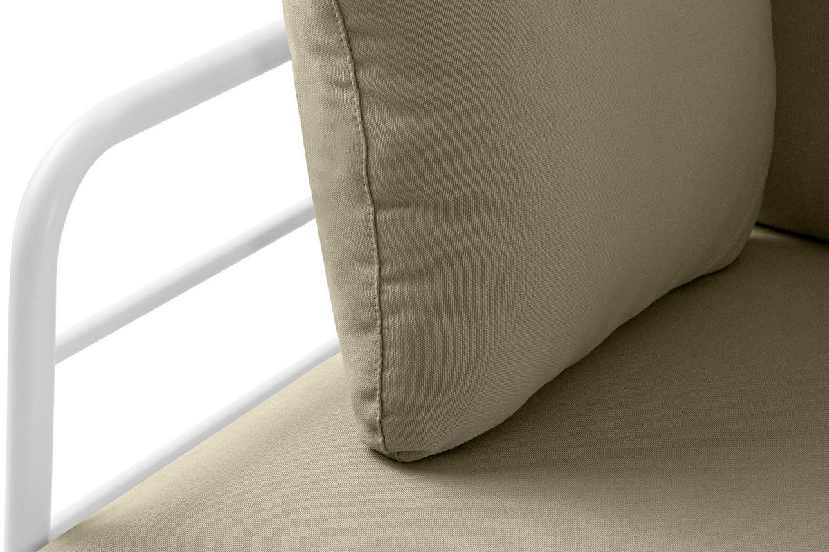 GARTENMÖBELSET RAMBE 4-tlg. 1x Tisch 2x Sessel 1x Sofa 3-Sitzer, mit Auflage, Stahlrahmen, LOFT-STIL, Weiß/Beige - Beige/Weiß, Textil/Metall - KONSIMO®