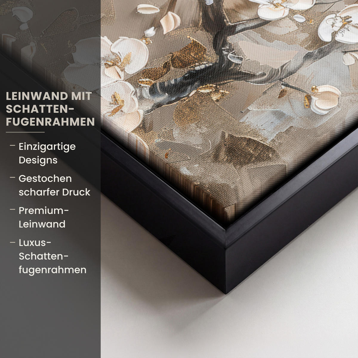 LEINWAND Bilder mit Rahmen - Blumen - Weiß - Gold - Beige - Luxus - 20x30 - Greige, Textil (20/30cm) - MuchoWow
