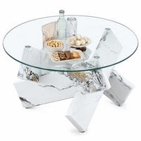 COUCHTISCH in Weiß Wohnzimmertisch mit Kreativer kreuzförmiger Holzrahmen für Wohnzimmer, B79/T79/H45 cm - Transparent/Weiß, Glas/Holzwerkstoff (79/79/45cm) - STILVORA