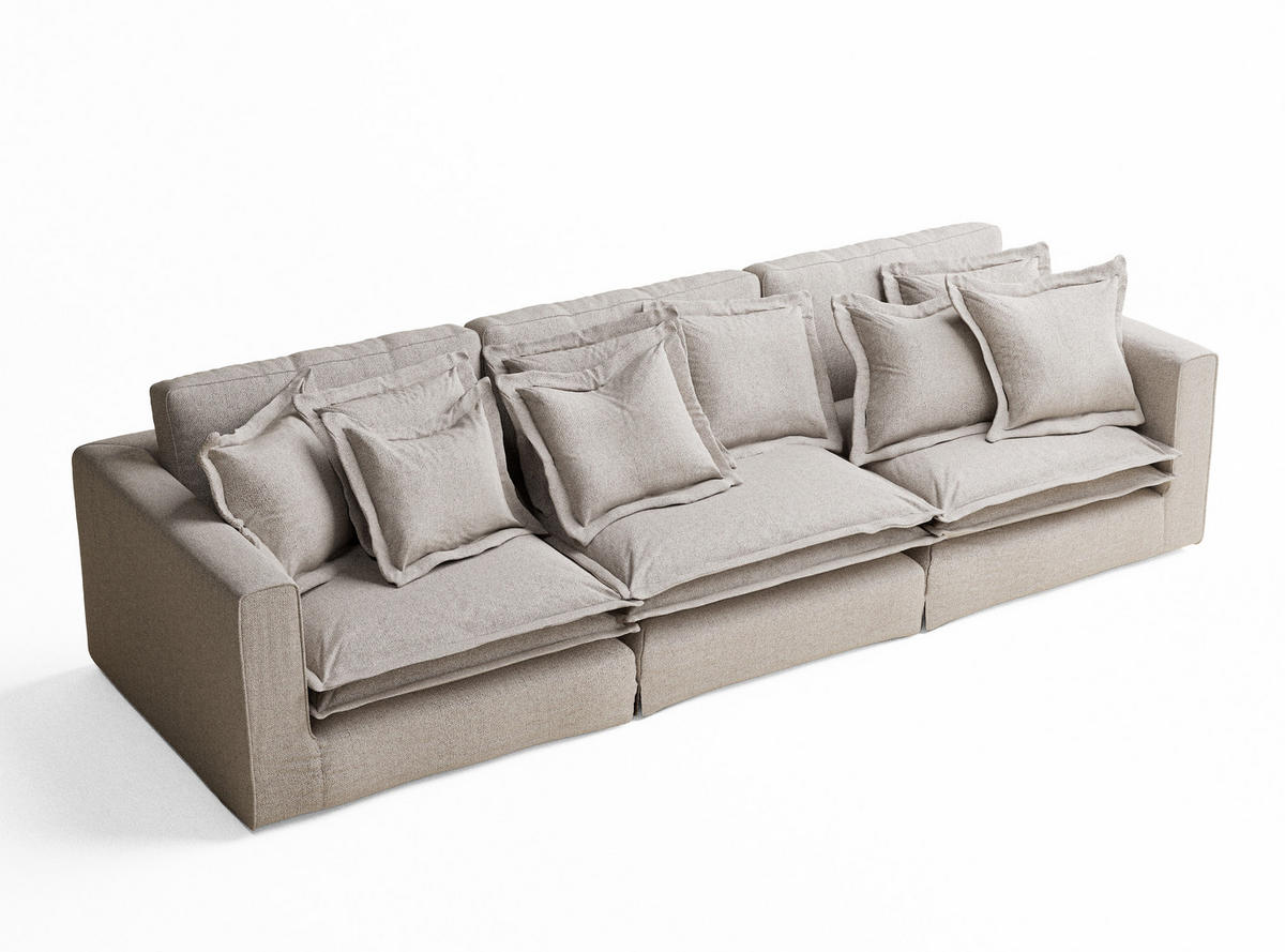 6-SITZER SOFA Amalfi Beige Webstoff - Beige/Schwarz, Holz/Holzwerkstoff (338/90/119cm) - Maison de Reve