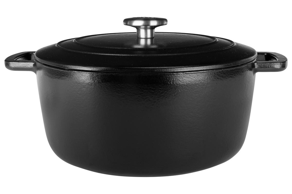 KASSEROLLE Fontestic Schmortopf aus Gusseisen, Schwarz, Ø 24 cm / 4,6 Liter – emailliert - Schwarz, Keramik (1/2/12cm) - Cosy & Trendy