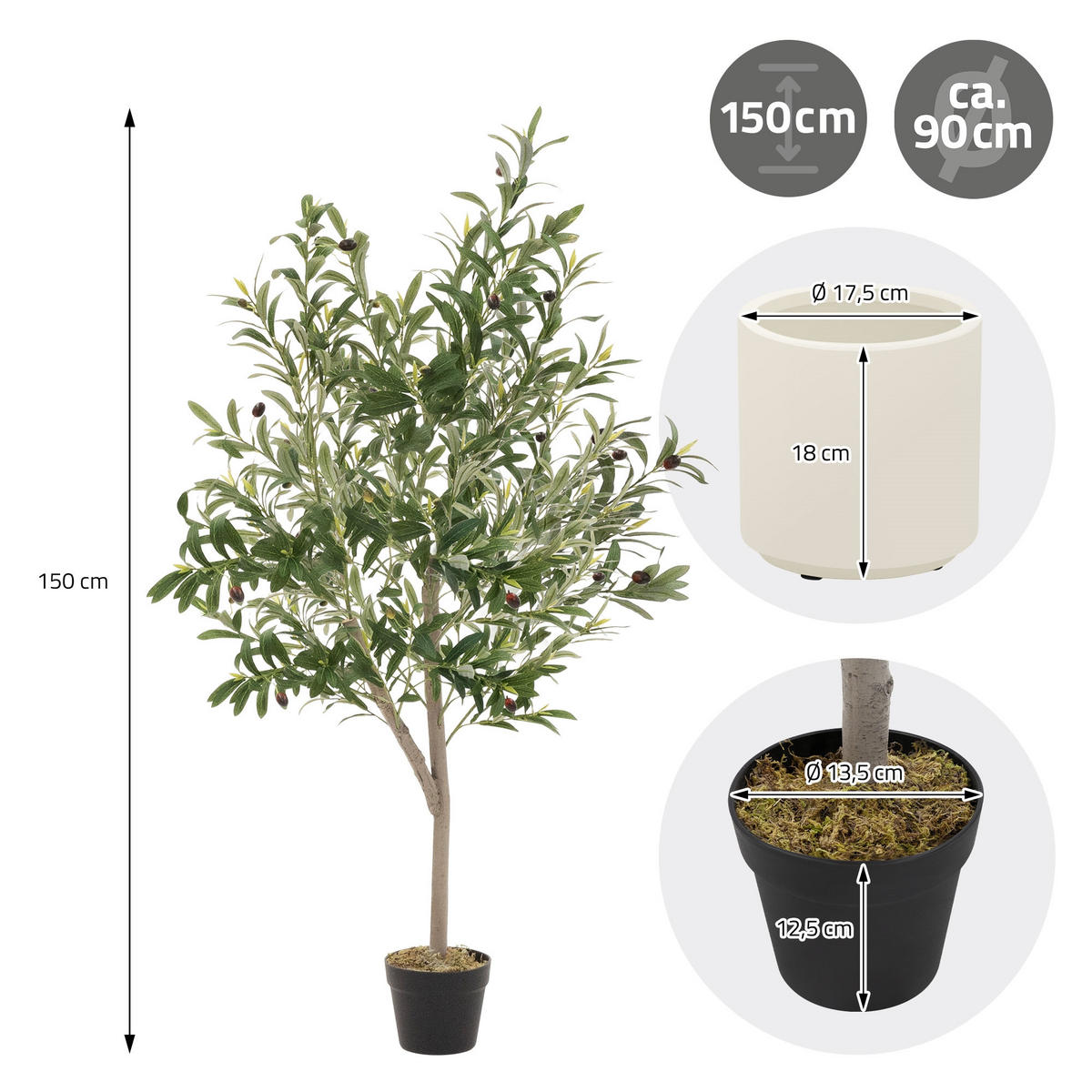 KUNSTPFLANZE Olive - Anthrazit/Grün, Holz/Kunststoff (150cm) - ML-DESIGN