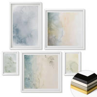 WANDBILDER 5er-Set - 50x50 cm & 20x30 cm & 40x60 cm Weißer Rahmen - Pastellfarbene Aquarell-Leinwandtextur - Weiß, Kunststoff (40/60cm) - ArtPrintCave