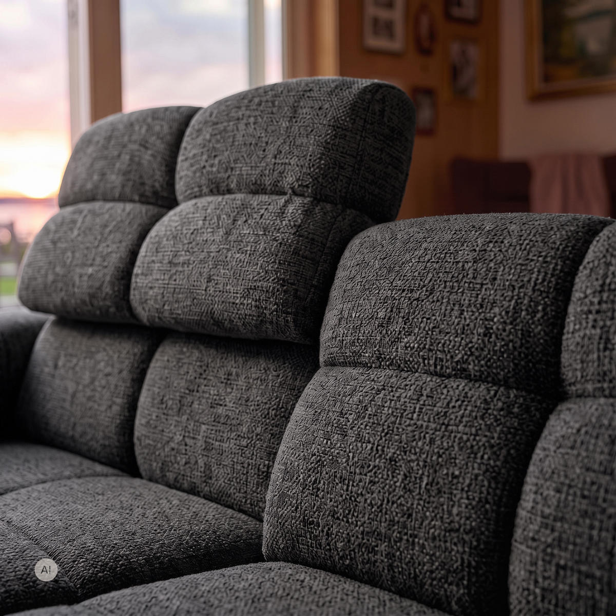 ECKSOFA TENDER Links mit Schlaffunktion und Verstellbare Kopfstützen, Chenille dunkelgrau - Dunkelgrau/Schwarz, Holz/Kunststoff (315/176cm) - Muffo