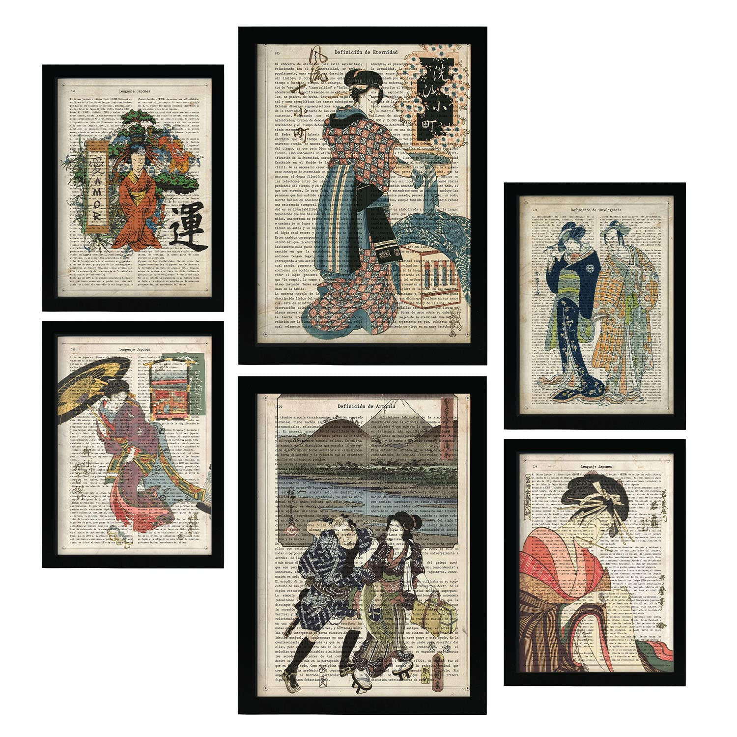 POSTER Set Mit 6 Japan Vintage Papier Stil A3 & A4 Rahmenlos - Klar, Papier (29/3cm) - Nacnic