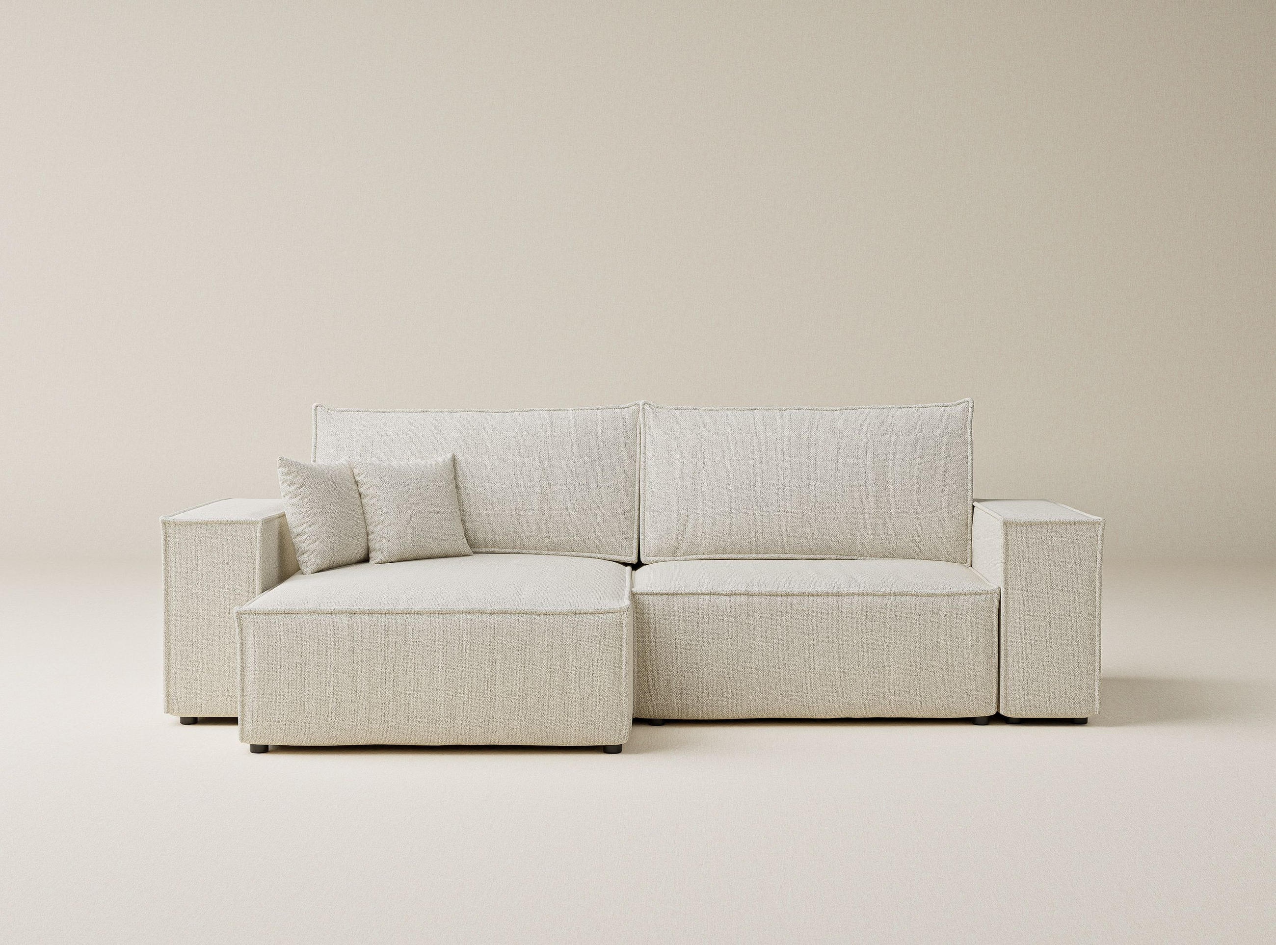 ECKSOFA MIT SCHLAFFUNKTION Zaya Creme Webstoff - Creme/Schwarz, Holz/Holzwerkstoff (255/148cm) - Maison de Reve