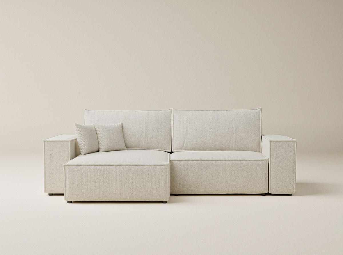 ECKSOFA MIT SCHLAFFUNKTION Zaya Creme Webstoff - Creme/Schwarz, Holz/Holzwerkstoff (255/148cm) - Maison de Reve
