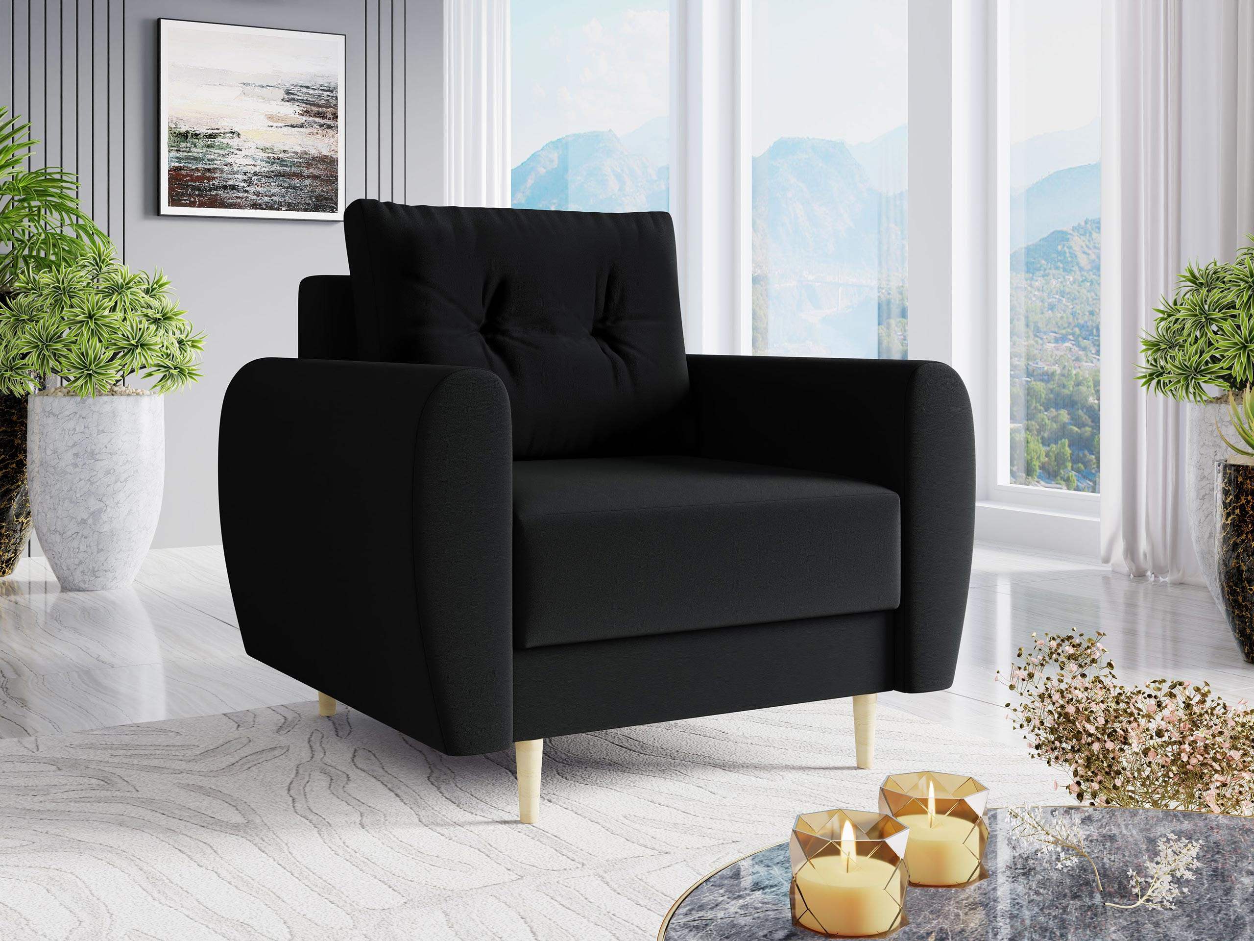 SESSEL Palermo - Schwarz/Naturfarben, Holz/Textil (104/95/82cm) - MIRJAN24