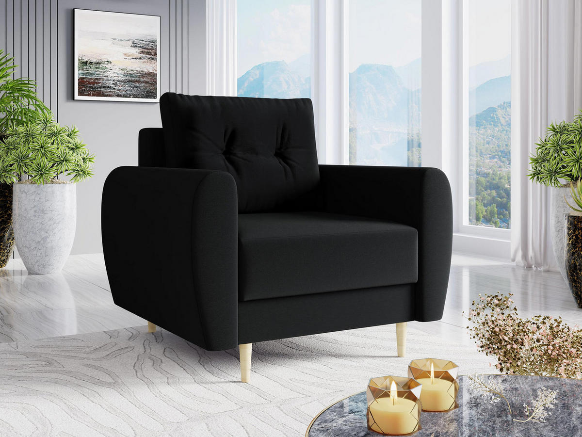 SESSEL Palermo - Schwarz/Naturfarben, Holz/Textil (104/95/82cm) - MIRJAN24