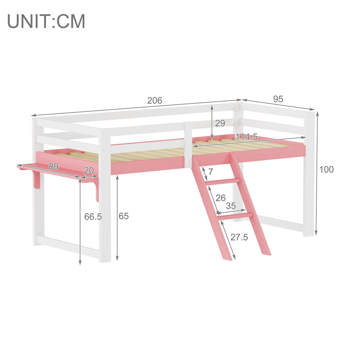 HOCHBETT 90/200 cm Weiß + Rosa - Pink/Weiß, Holz