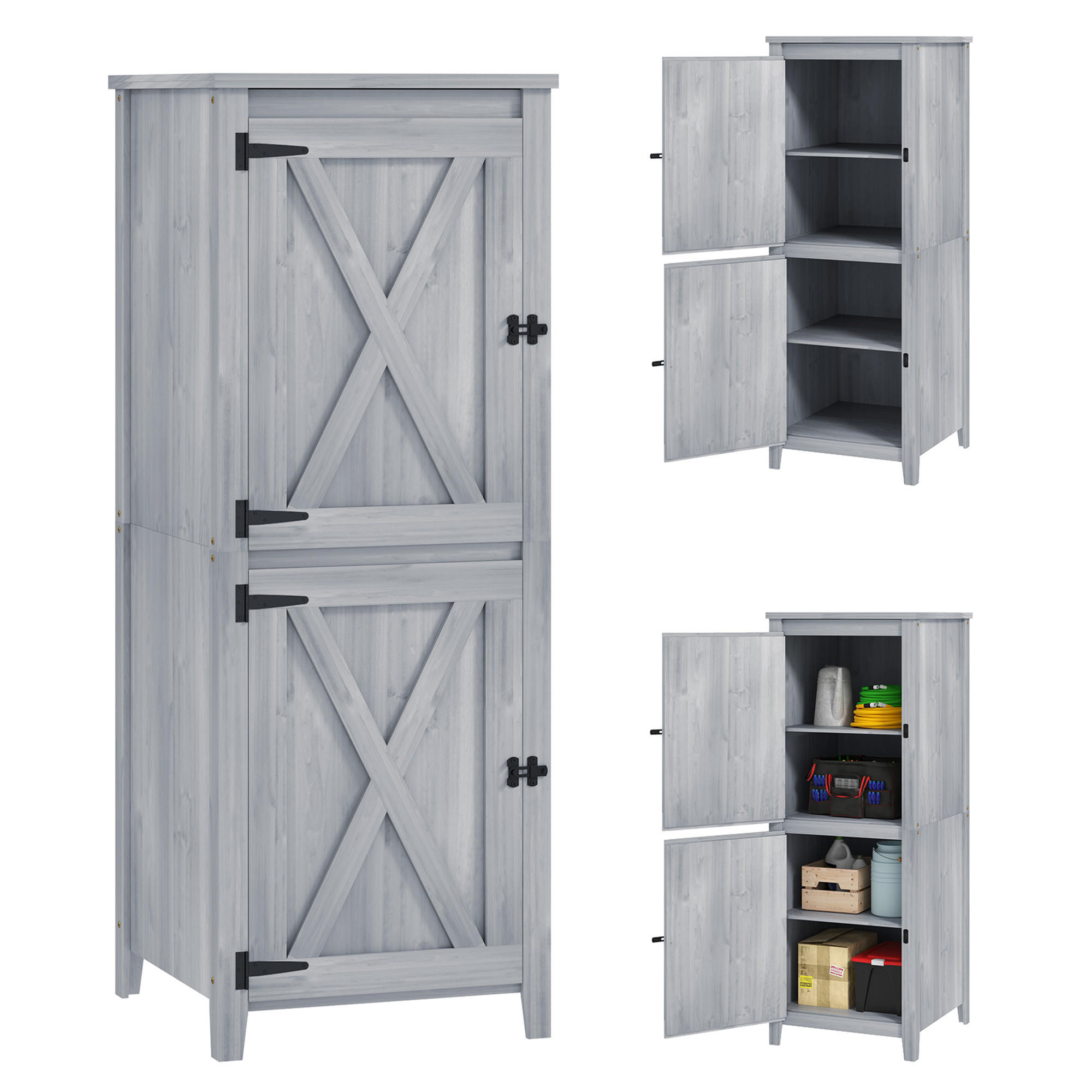 GARTENSCHRANK Holz 60x60x160cm - Hellgrau, Holz (60/160/60cm) - Outsunny
